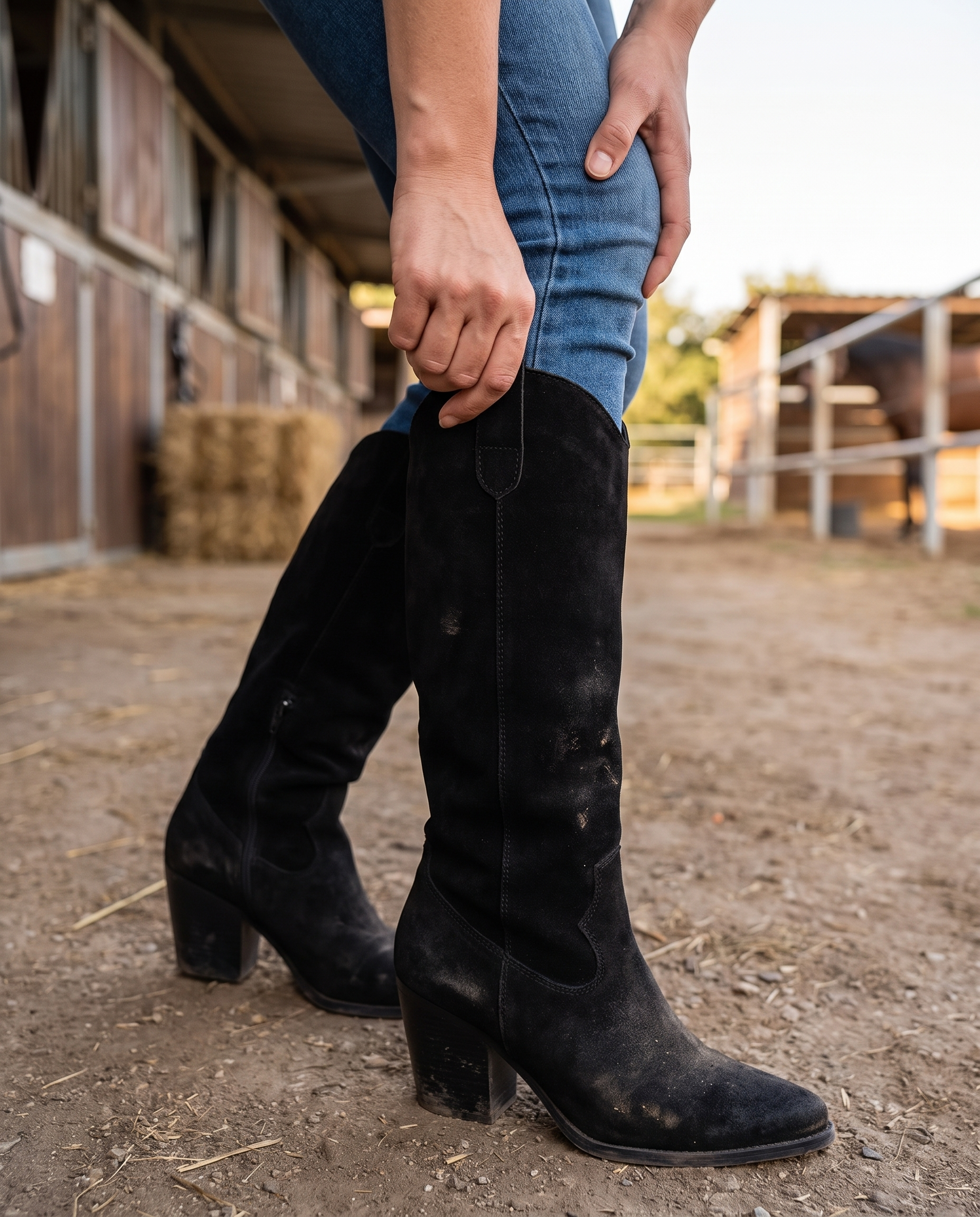 Damen-Westernstiefel mit hohem Schaft und Blockabsatz im Einsatz