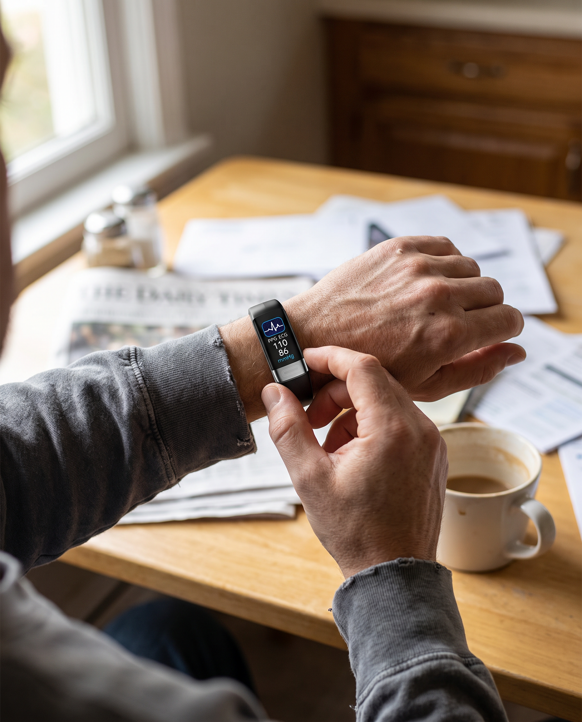Smart Health Bracelet with ECG and Blood Pressure Monitoring in use