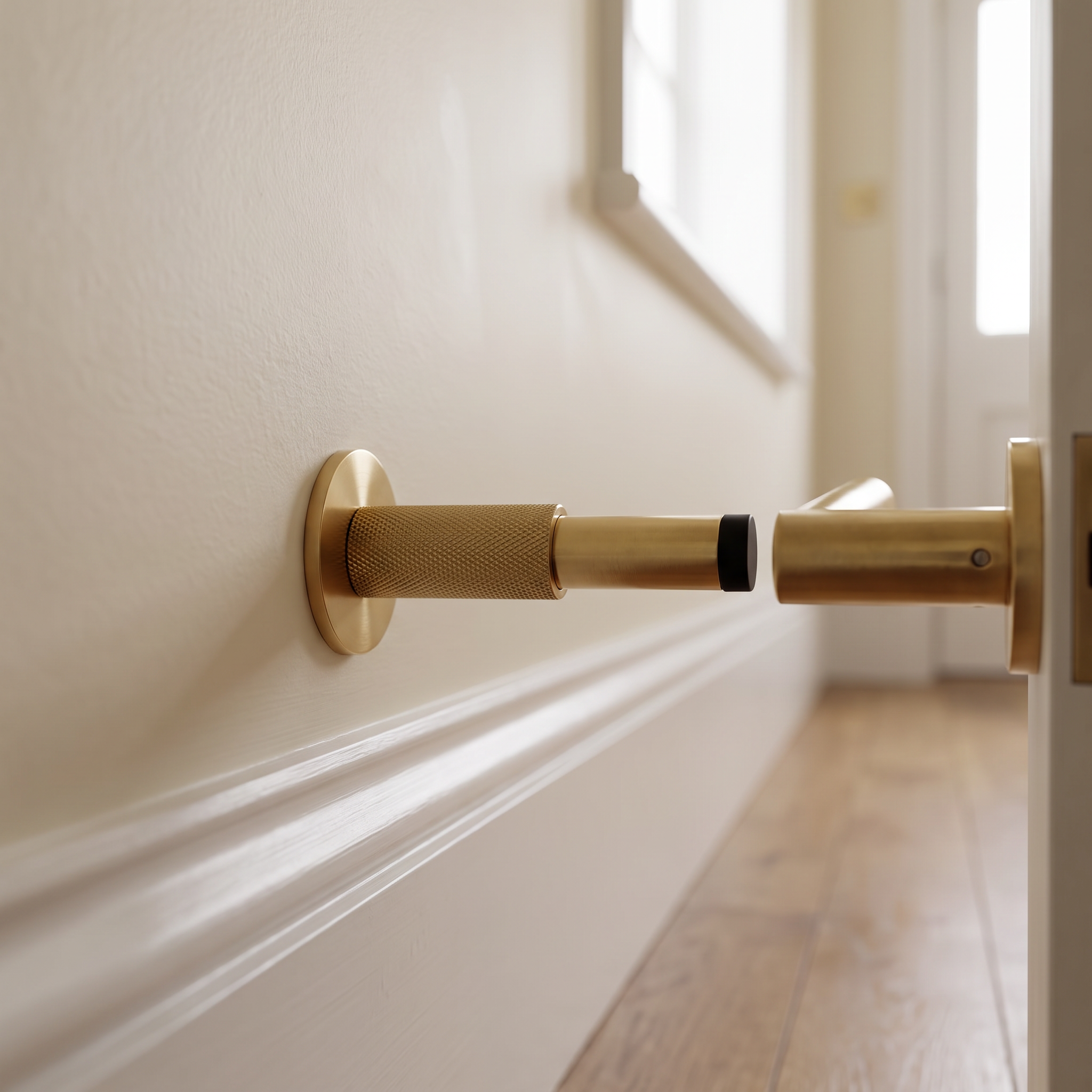 Deurstopper voor wandmontage van messing boven de plint