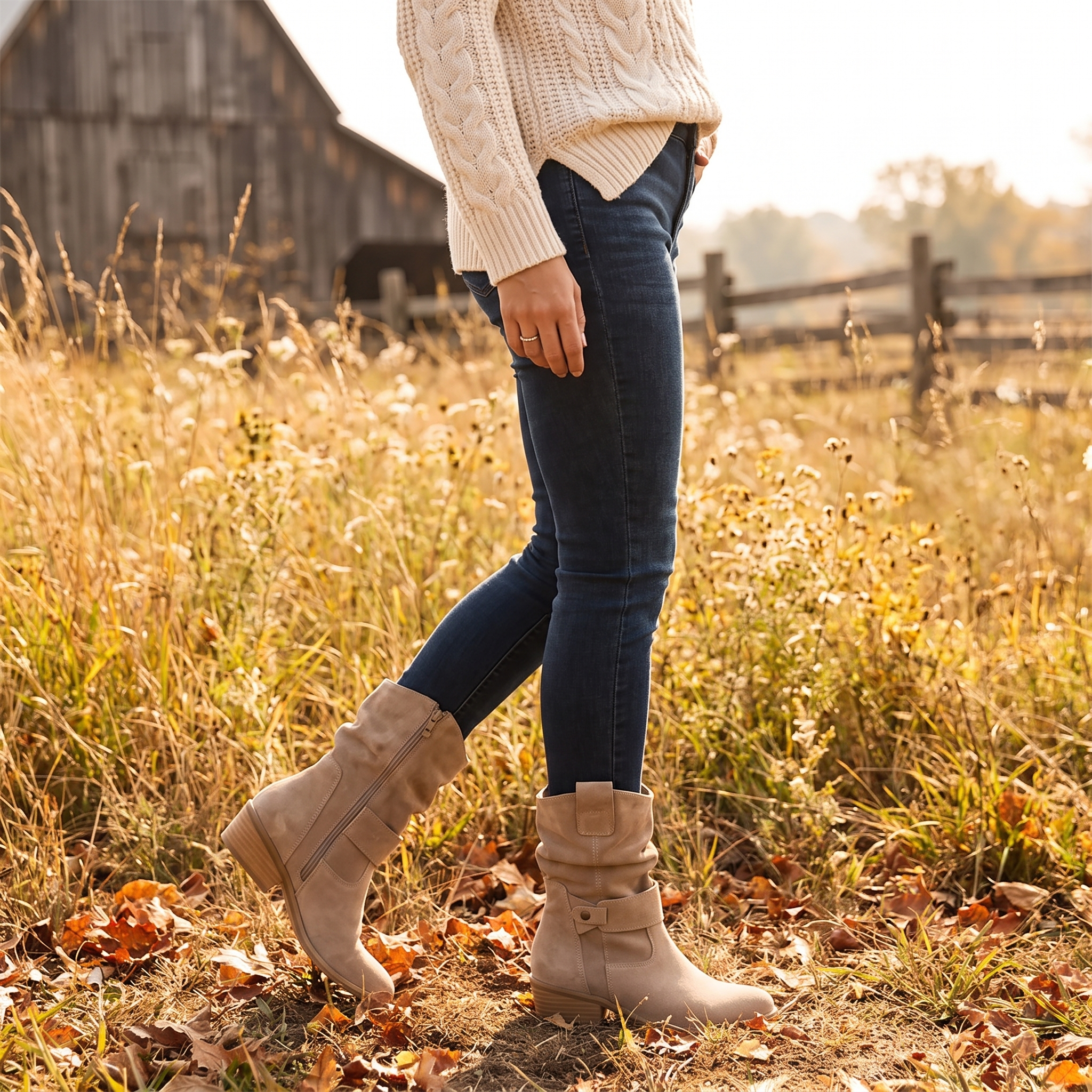 Suede Slouchy Boots for Women | Western-Inspired Mid-Calf Design lifestyle