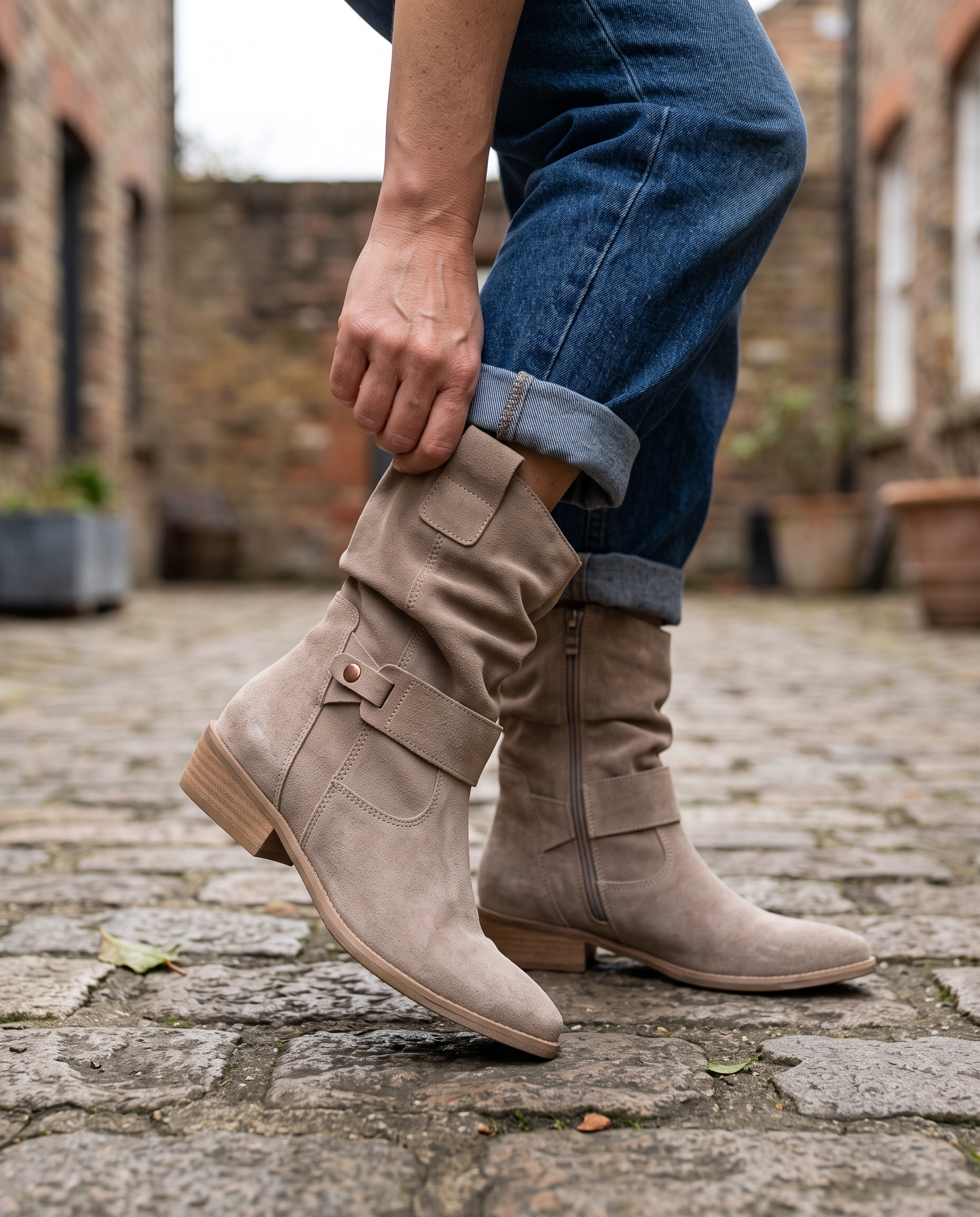 Suede Slouchy Boots for Women | Western-Inspired Mid-Calf Design in use