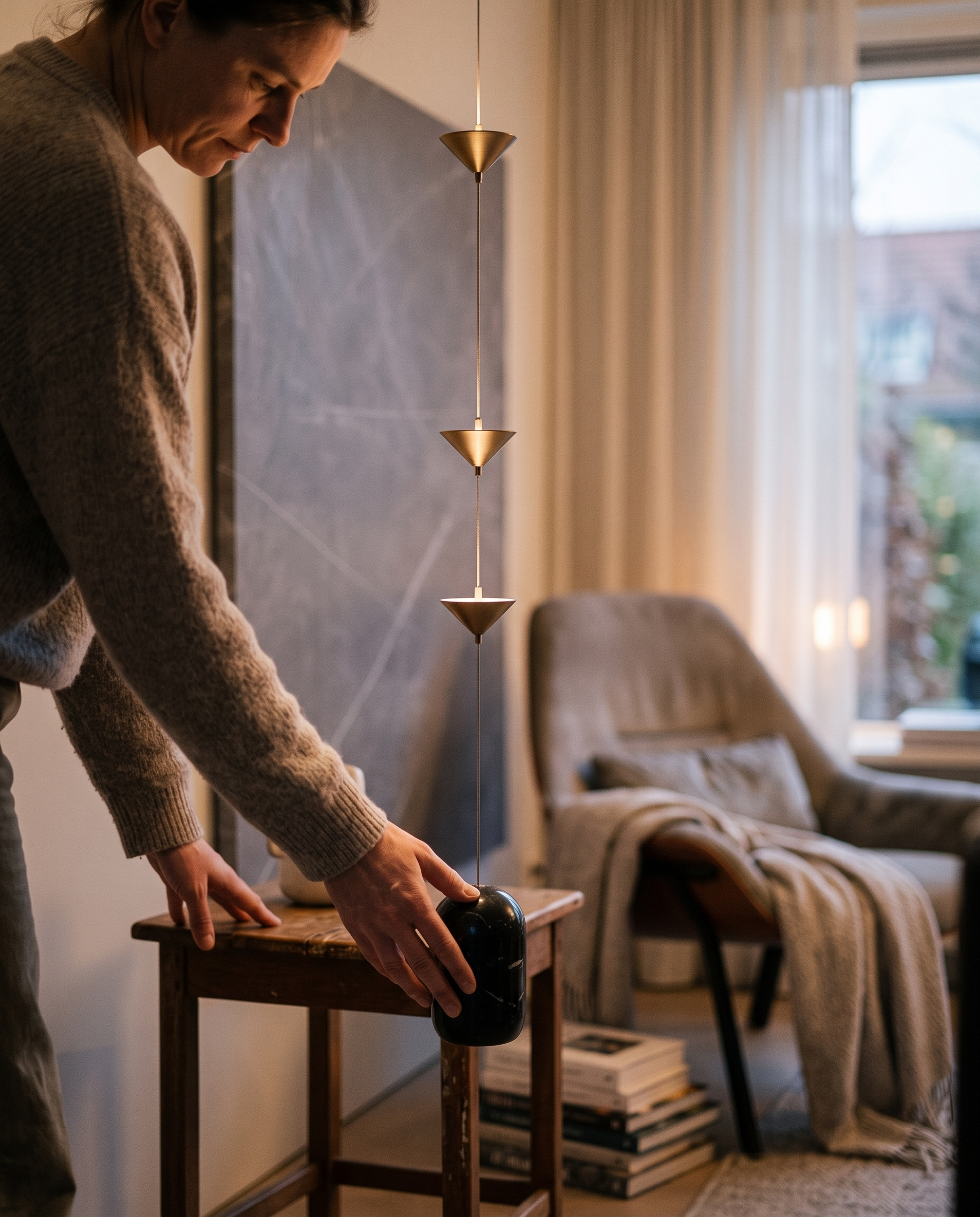 Hanglamp Kegel Metaal Marmer Vloerlamp LED Minimalistisch Woonkamer Slaapkamer Hal in gebruik