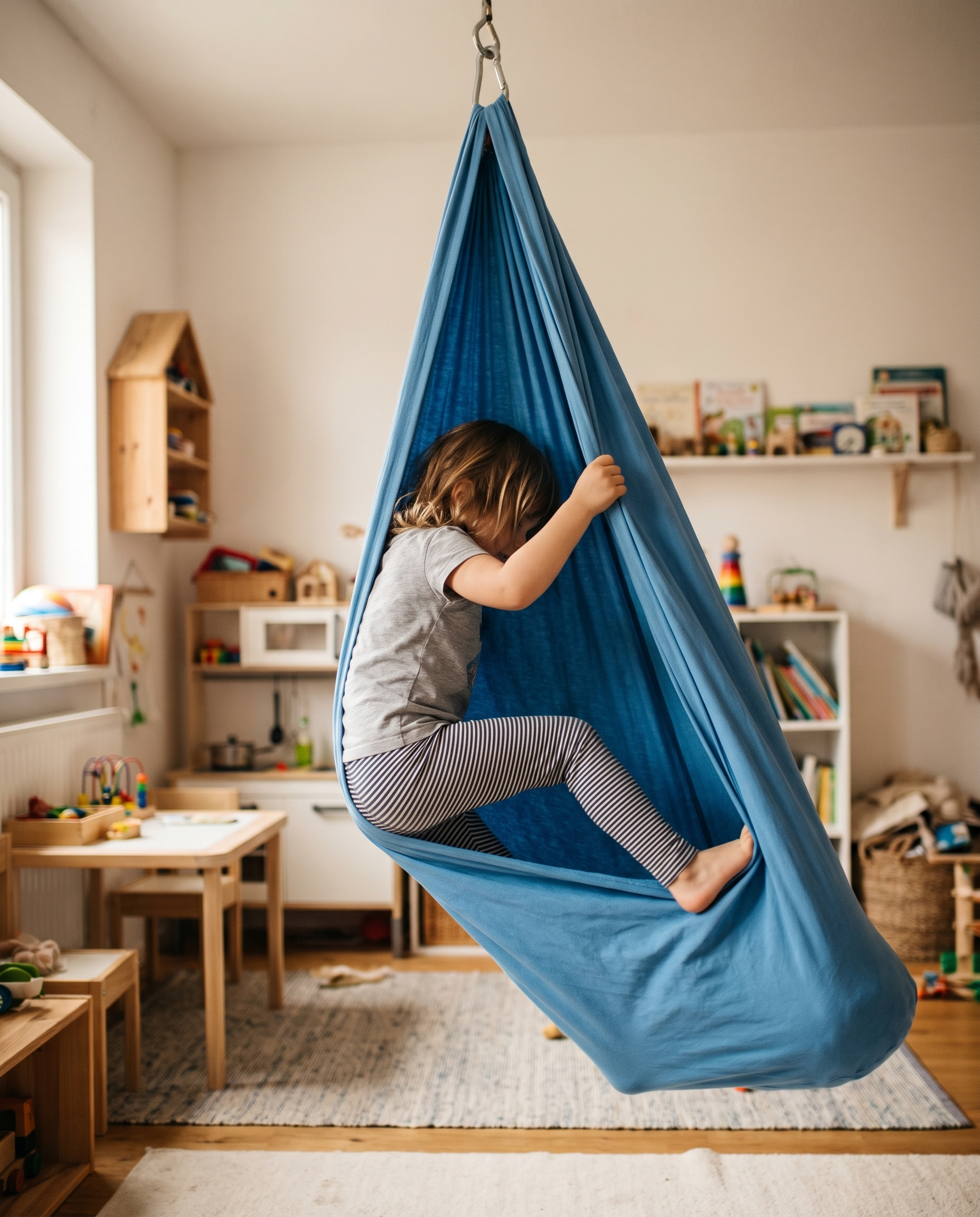 Kinderhängematte aus Bio-Baumwolle in Gebrauch