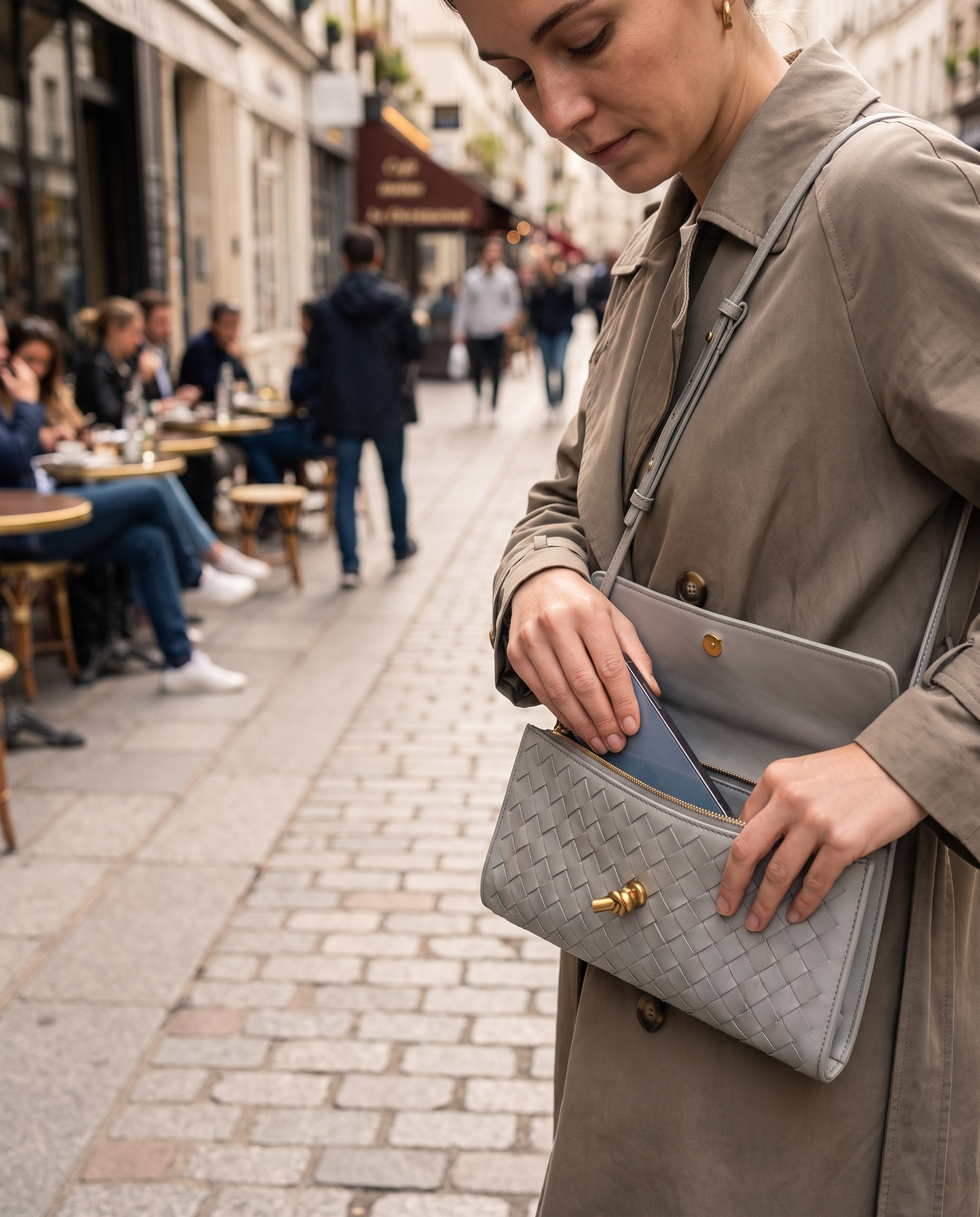 Woven Genuine Leather Women's Clutch in use