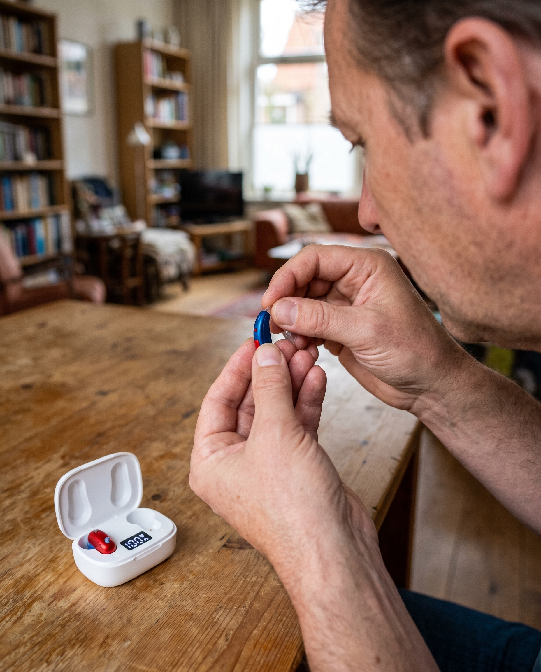 Rechargeable Hearing Aid in use