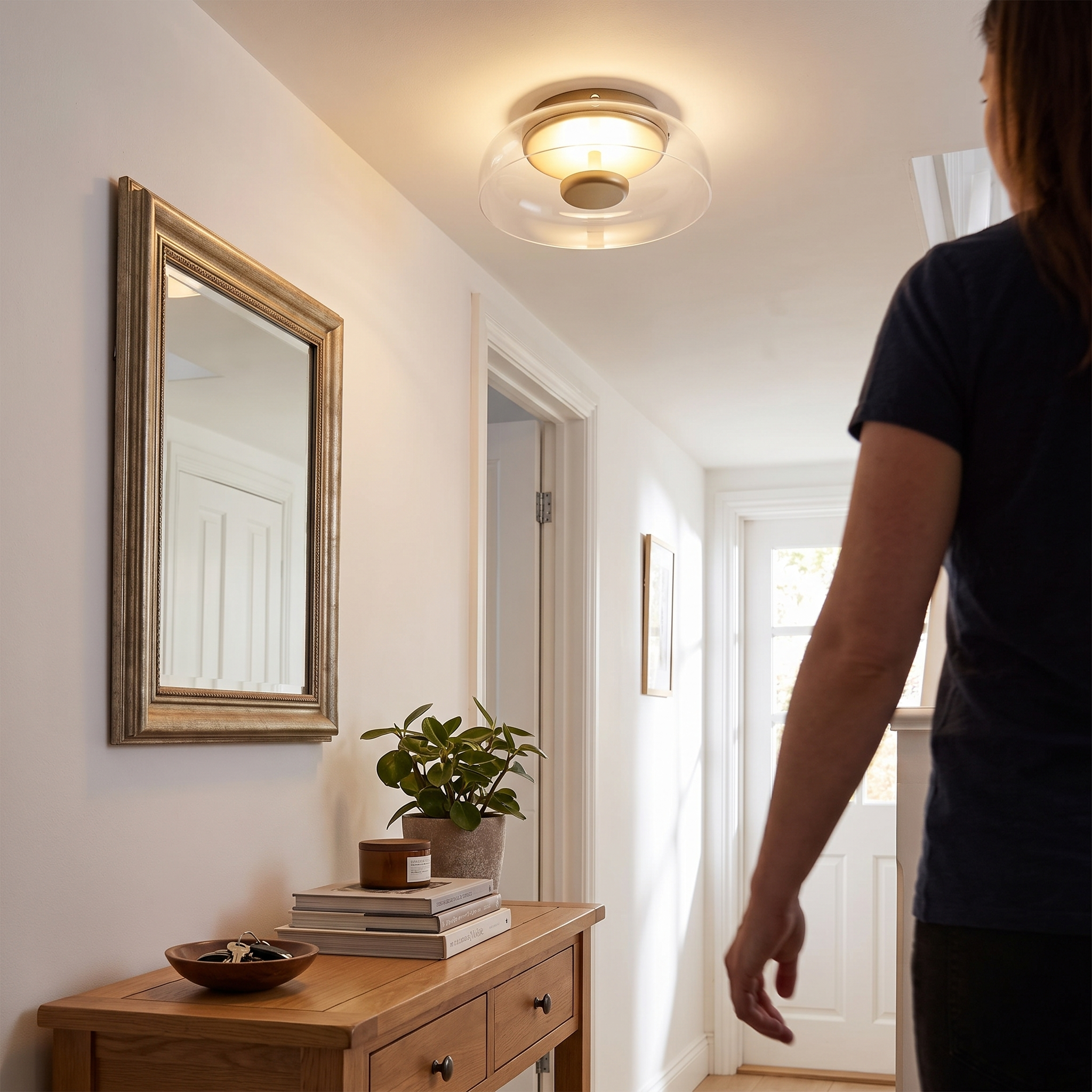 Glass Ceiling Light with Half-Shell Design and LED Lifestyle