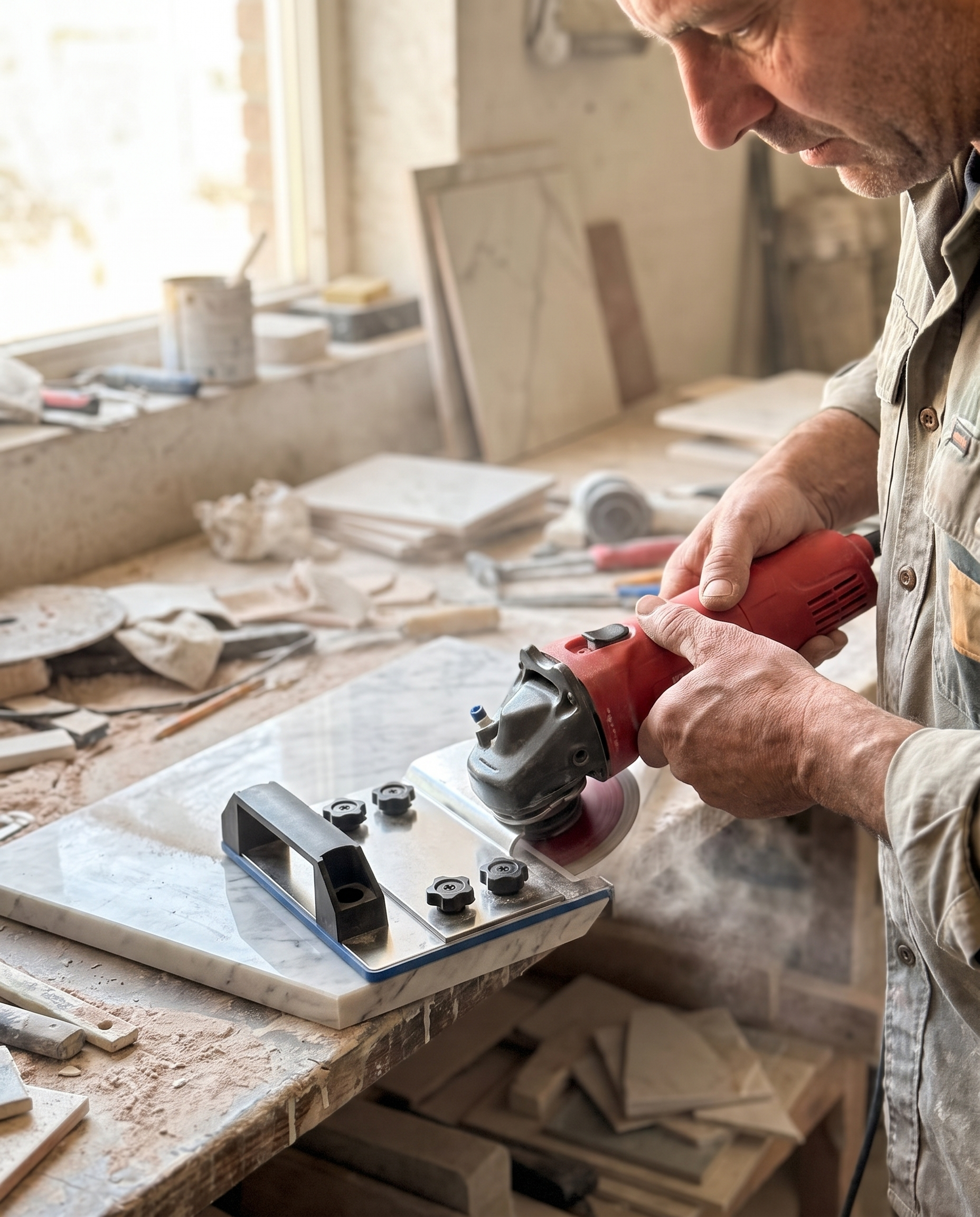Precision Guide for Angle Grinders in use