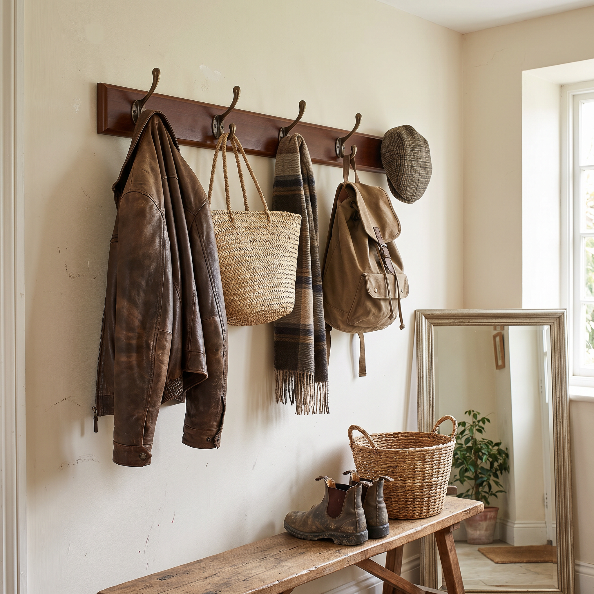 Solid Wood Wall-Mounted Coat Rack with 4–5 Hooks lifestyle