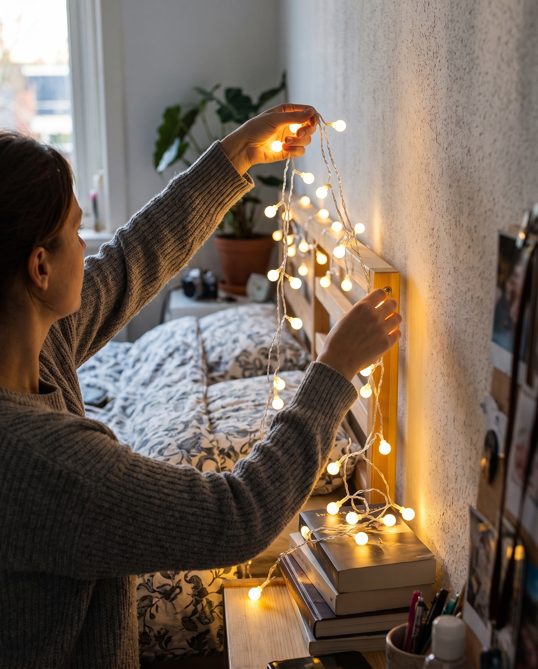 LED-Lichterkette Fairy Lights für drinnen und draußen in warmem Weiß in Gebrauch