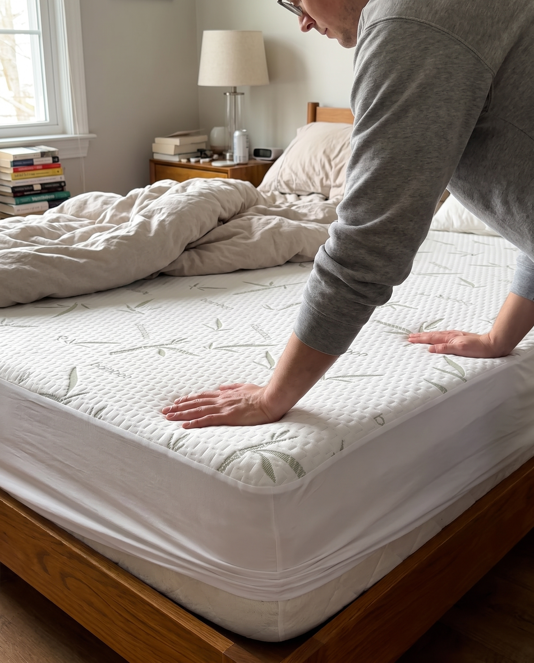 Protège-matelas respirant en fibre de bambou avec couche d’air 3D, en utilisation