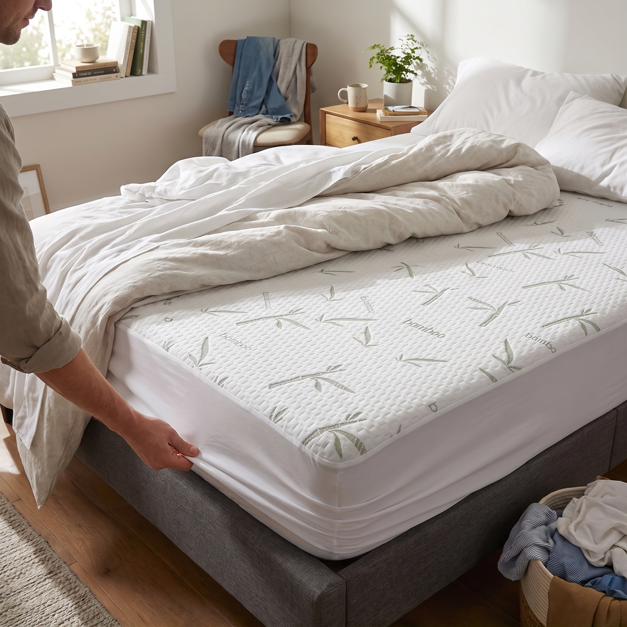 Protège-matelas respirant en fibre de bambou avec couche d’air 3D, en situation
