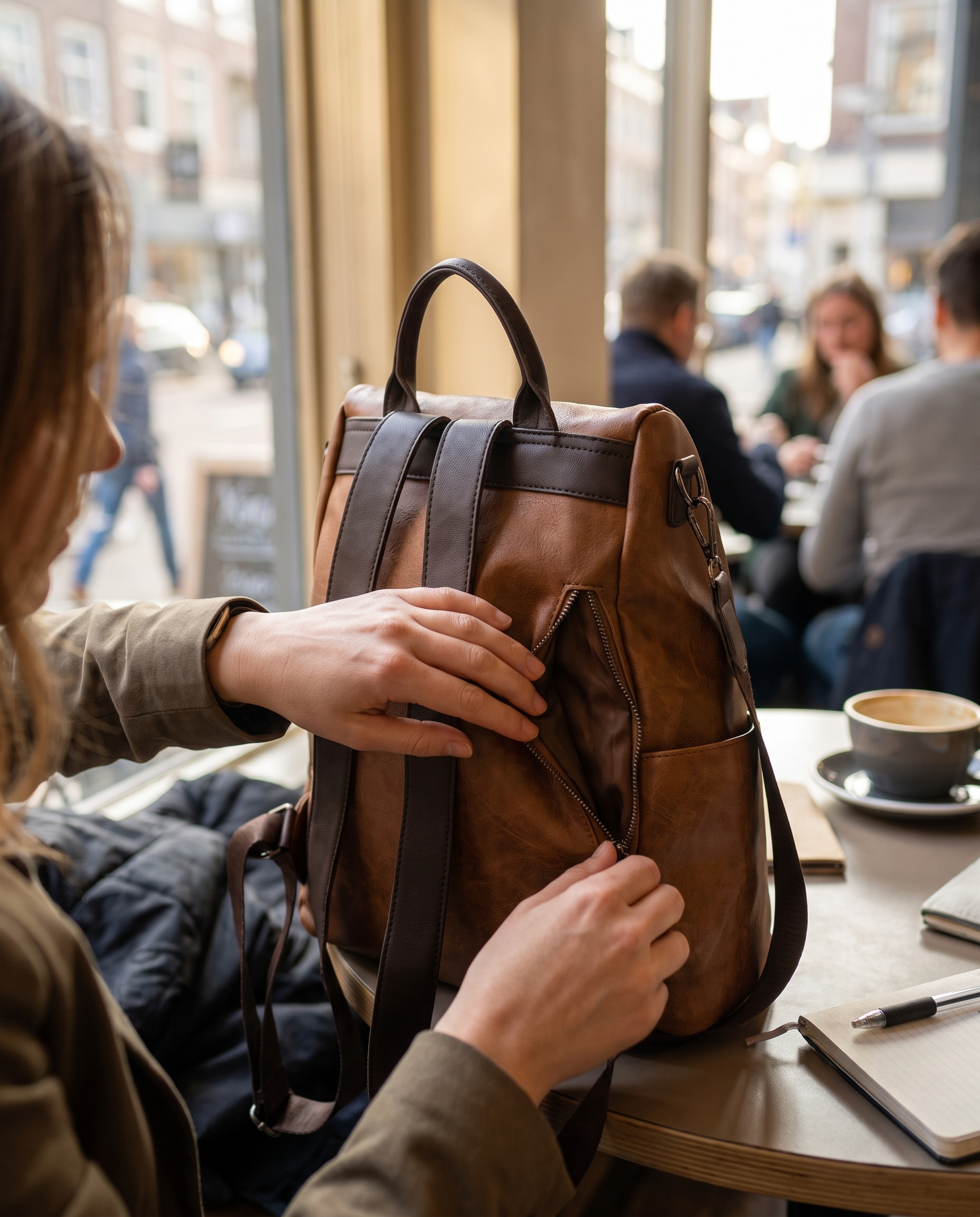 Waterproof Cut-Resistant Women's Backpack in use