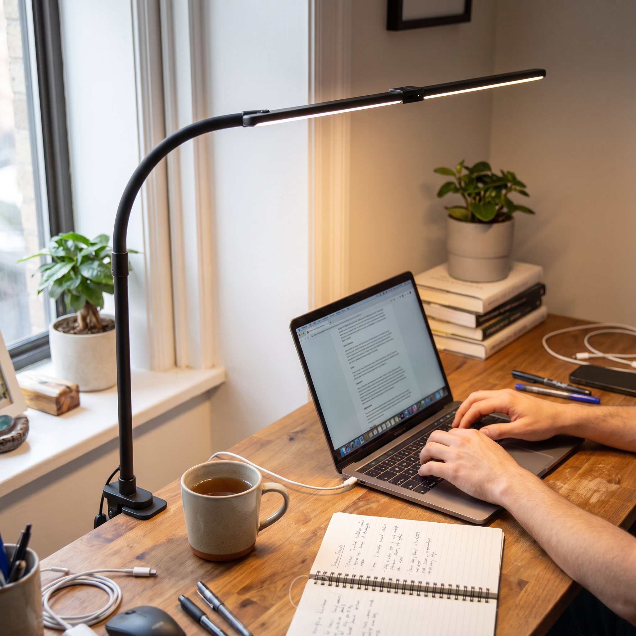 Bureaulamp Dimbaar LED 3 Lichtkleuren Zwanenhals Klem lifestyle