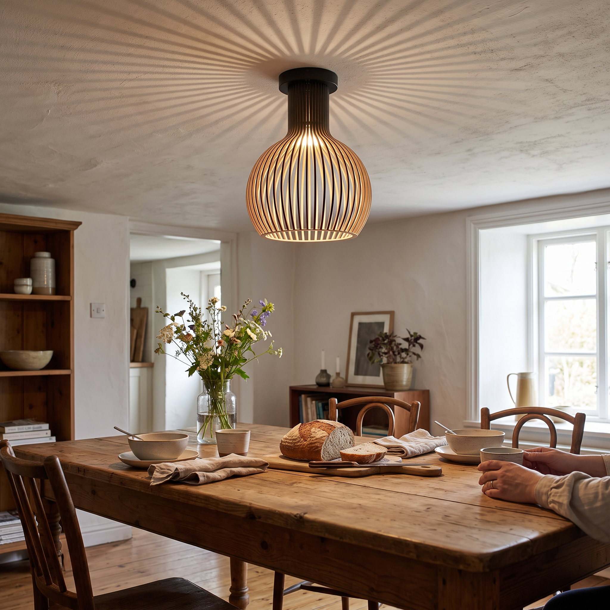 Houten Hanglamp Vintage Design Met Lamellen lifestyle
