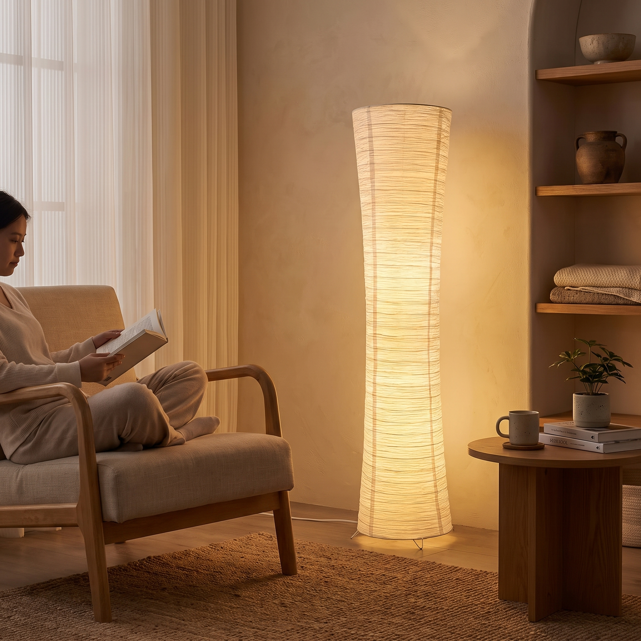 Vloerlamp Papier Japandi Cilinder Staande Lamp lifestyle