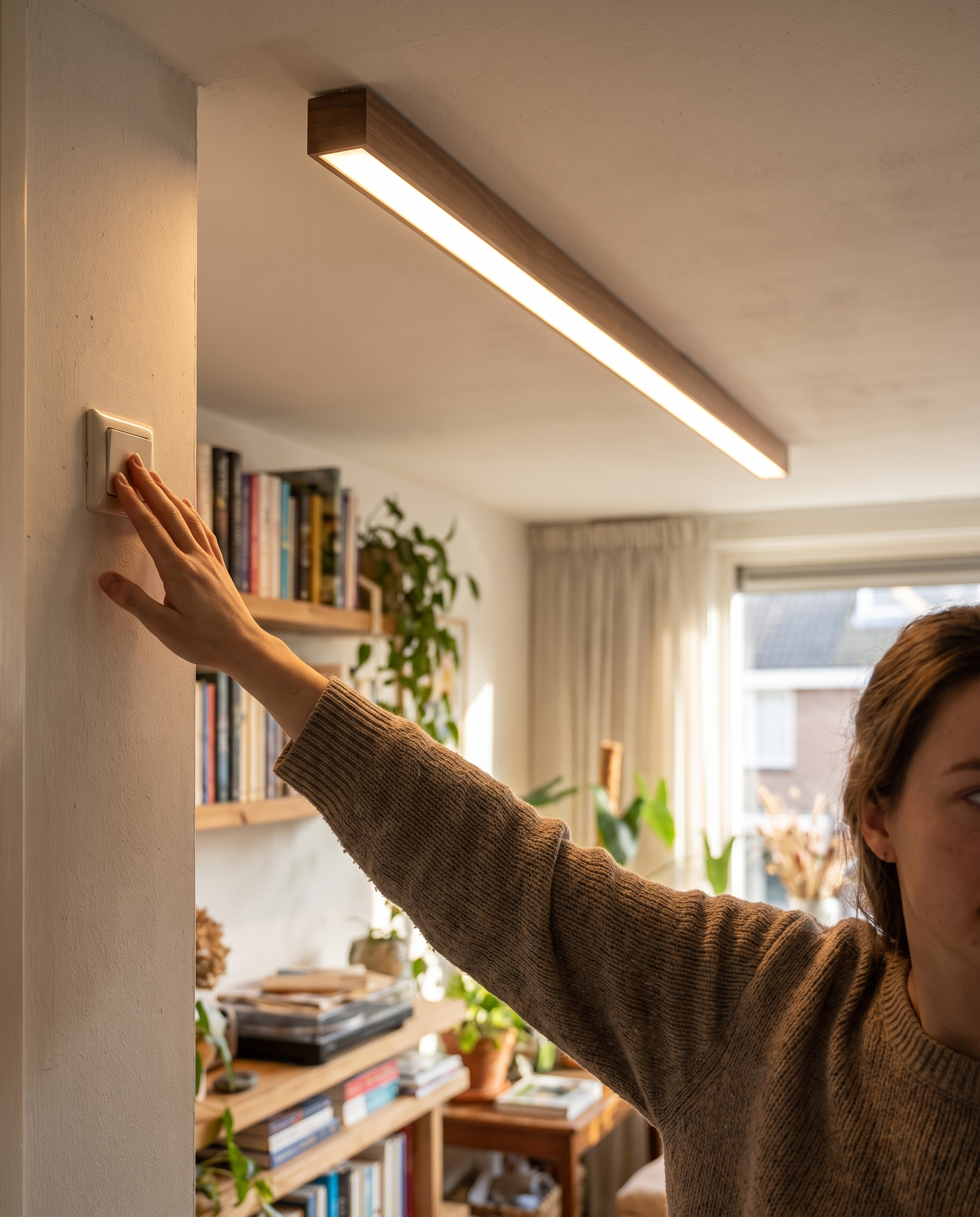 LED Plafondlamp Hout Langwerpig in gebruik