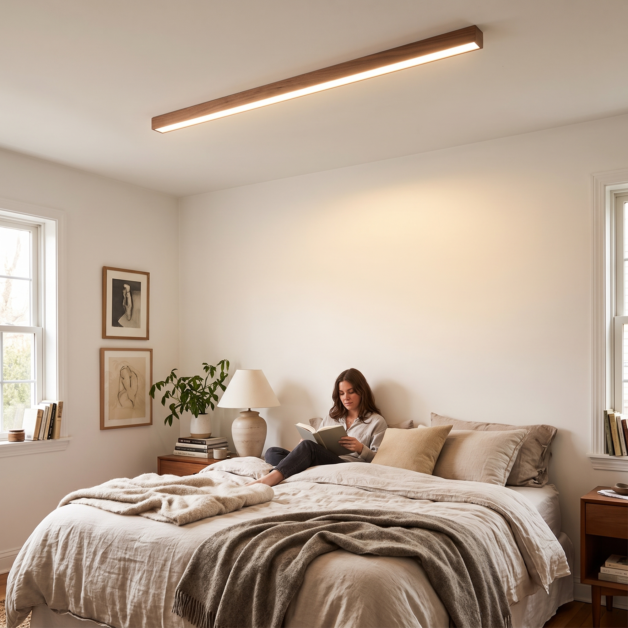 LED Plafondlamp Hout Langwerpig lifestyle
