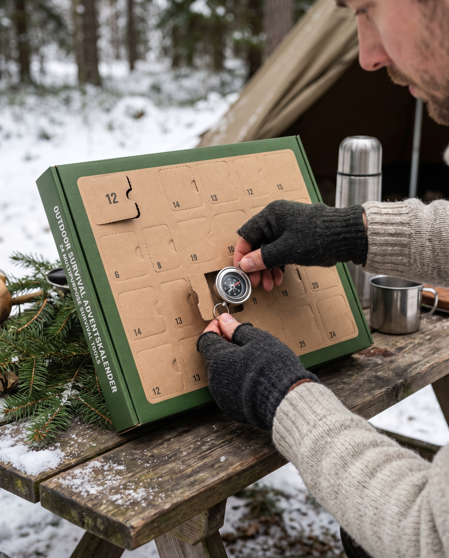Calendrier de l’Avent outdoor de survie 24 jours en utilisation