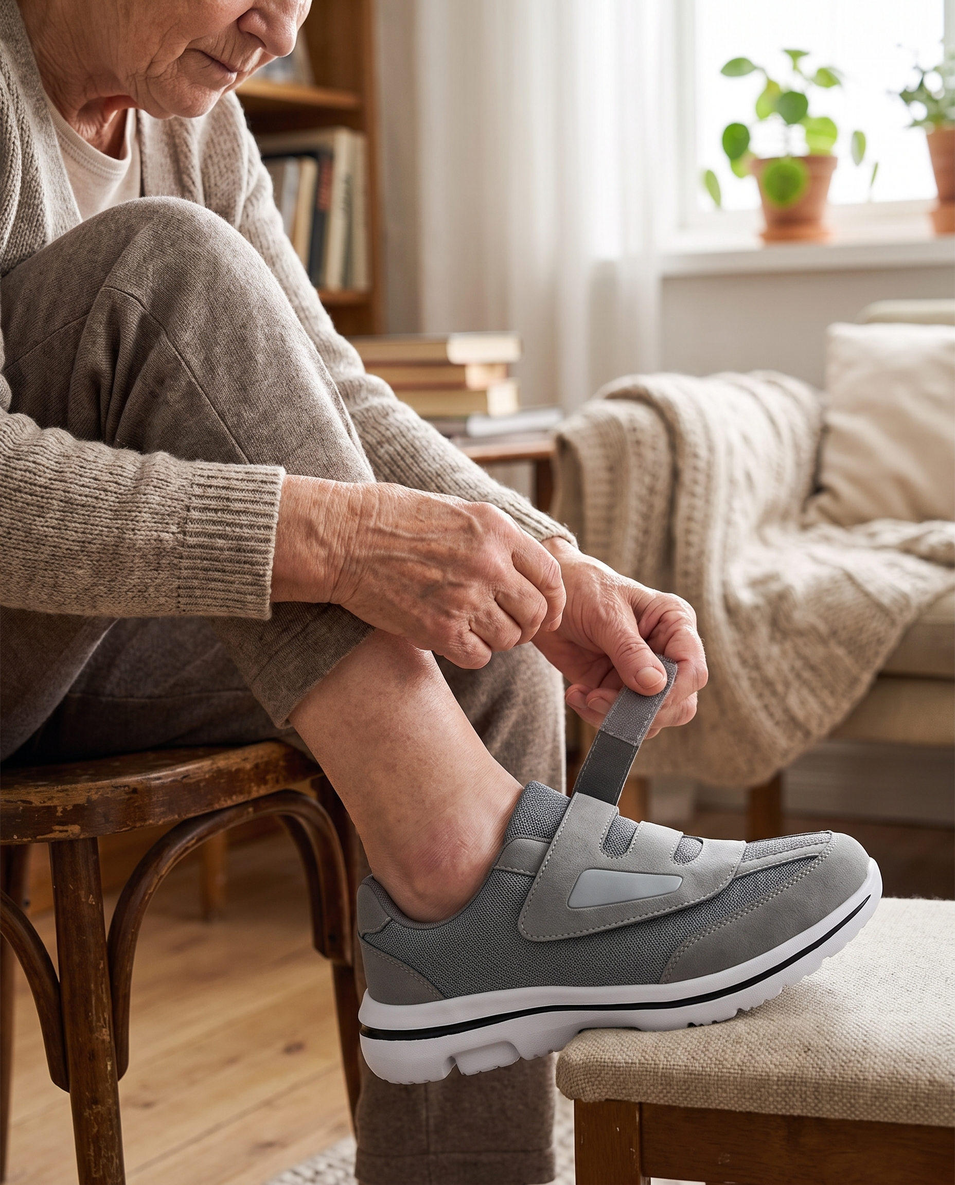 Adjustable Therapeutic Shoes with Hook-and-Loop Fasteners in use