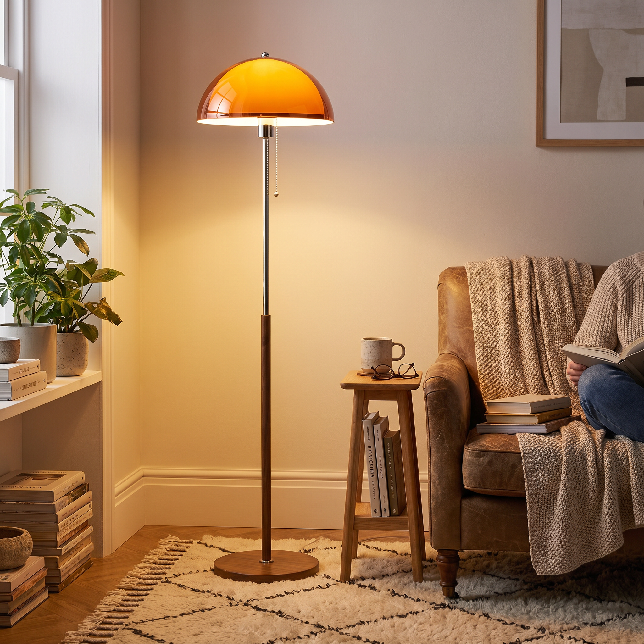 Bauhaus-Stehleuchte Pilz Retro Chrom Holz 149 cm Lifestyle