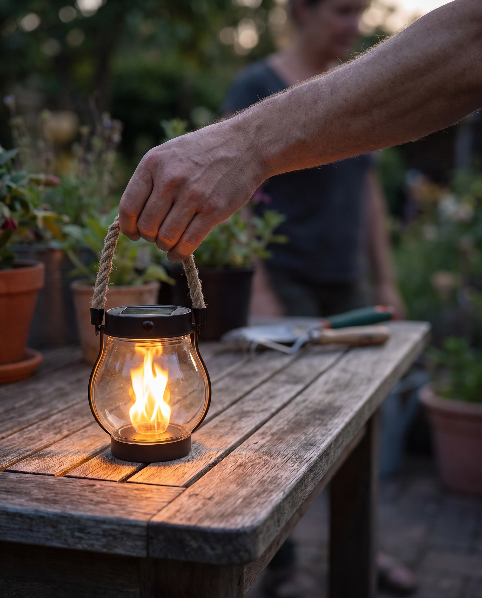 Solar Tuinlantaarn met Flakkerend Vlameffect in gebruik