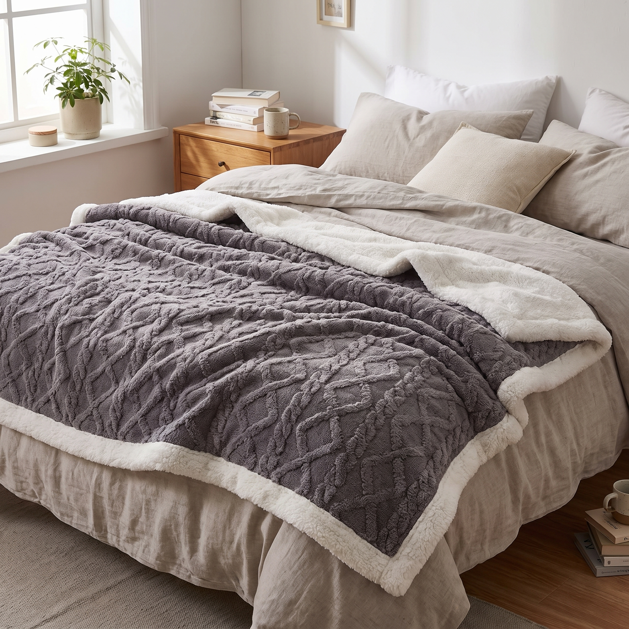 Couverture lestée Sherpa Duvet 150 x 200 cm grise double chaude en polaire – couverture lifestyle