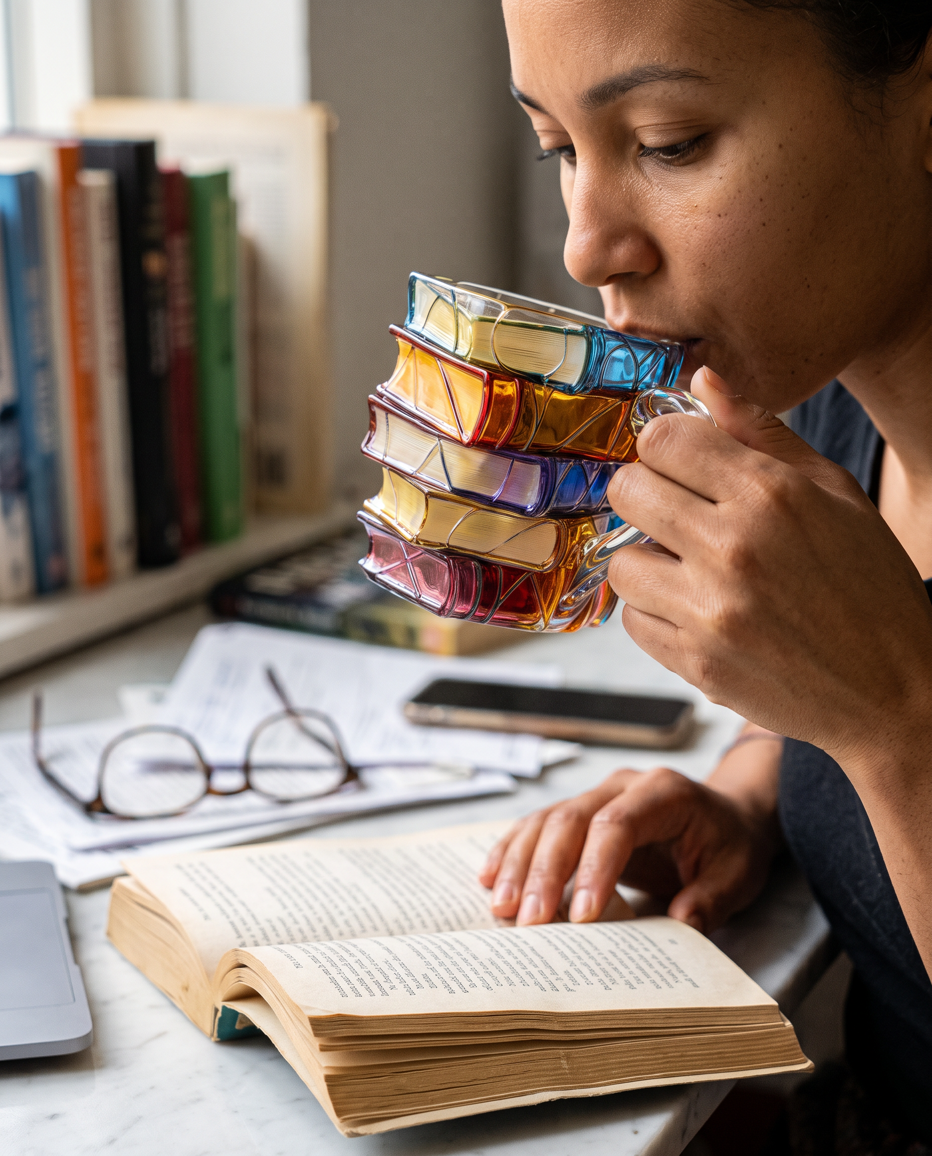 3D-Büchertasse | Tasse für Bücherliebhaber | Originelle Kaffeetasse in Gebrauch