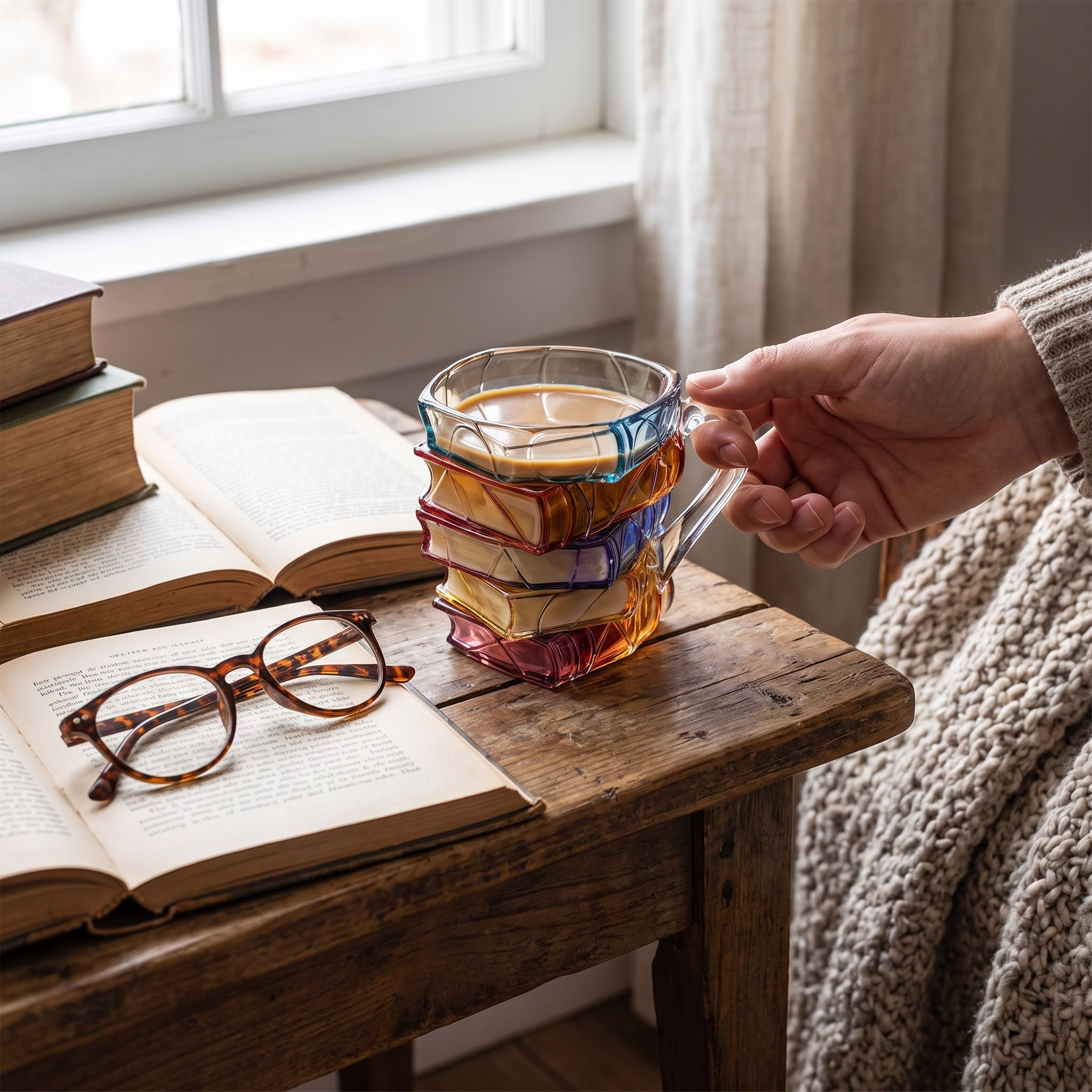 3D-Büchertasse | Tasse für Bücherliebhaber | Originelle Kaffeetasse im Lifestyle