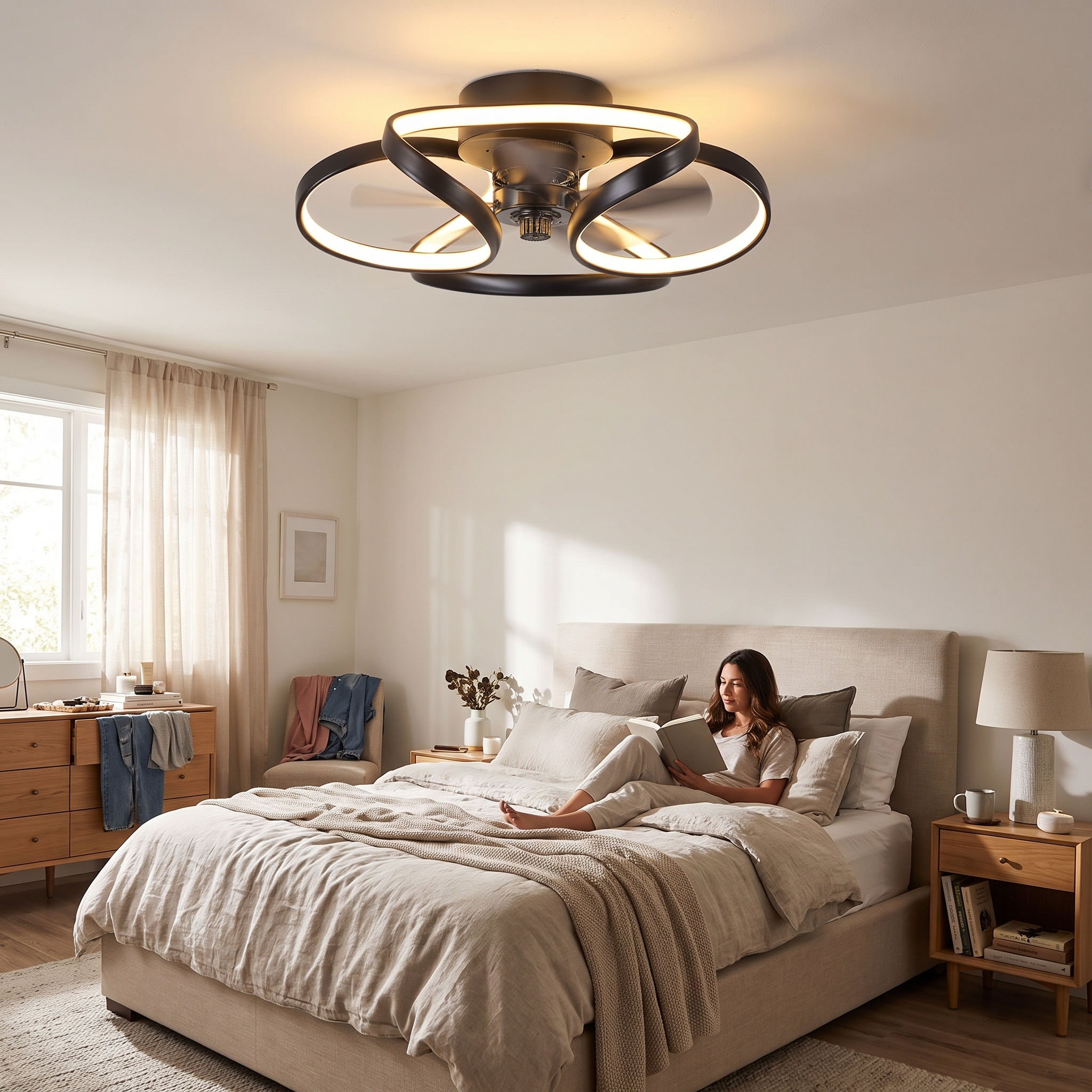 Moderner Blumen-Deckenventilator mit LED-Beleuchtung und Fernbedienung – Lifestyle