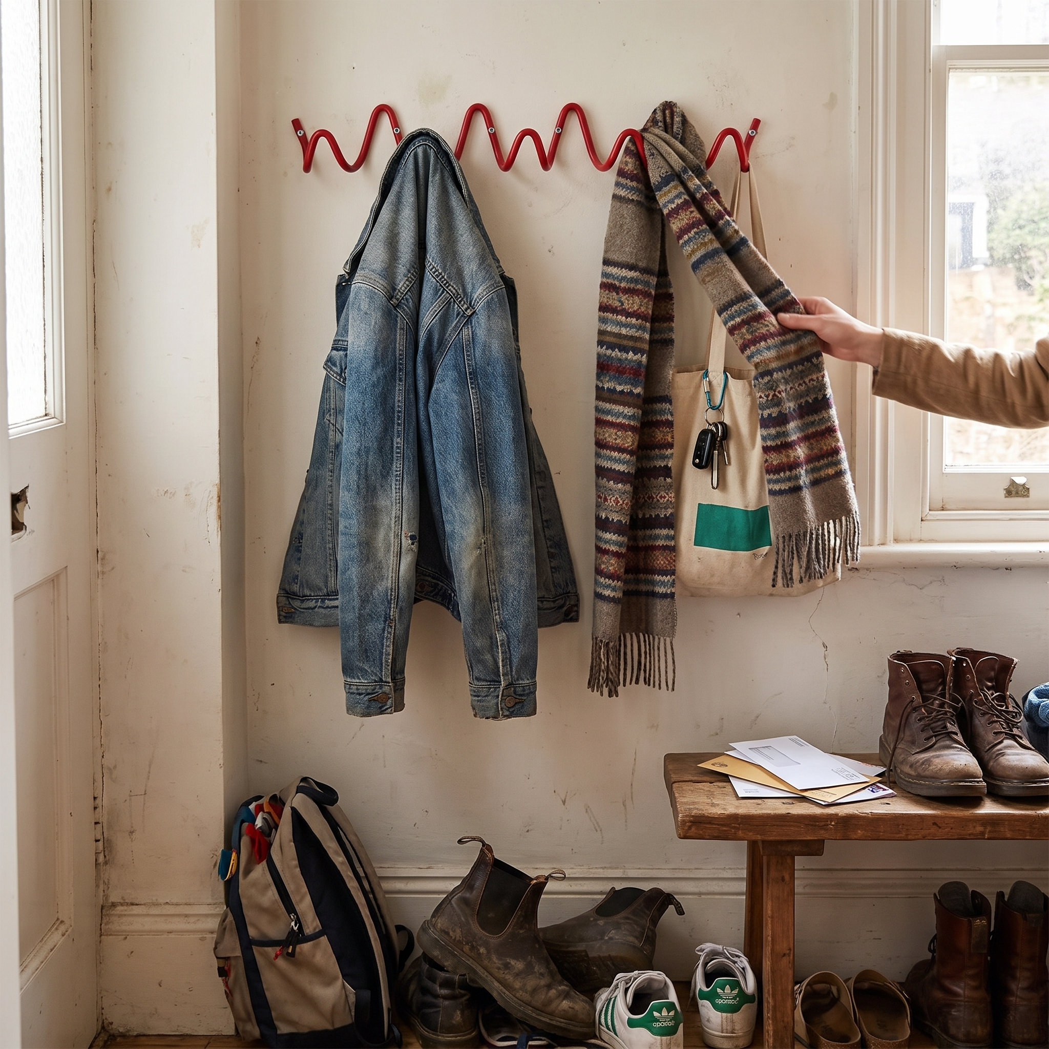 Wandgarderobe aus Metall mit wellenförmigem Design, 3 oder 5 Haken, moderner Lifestyle