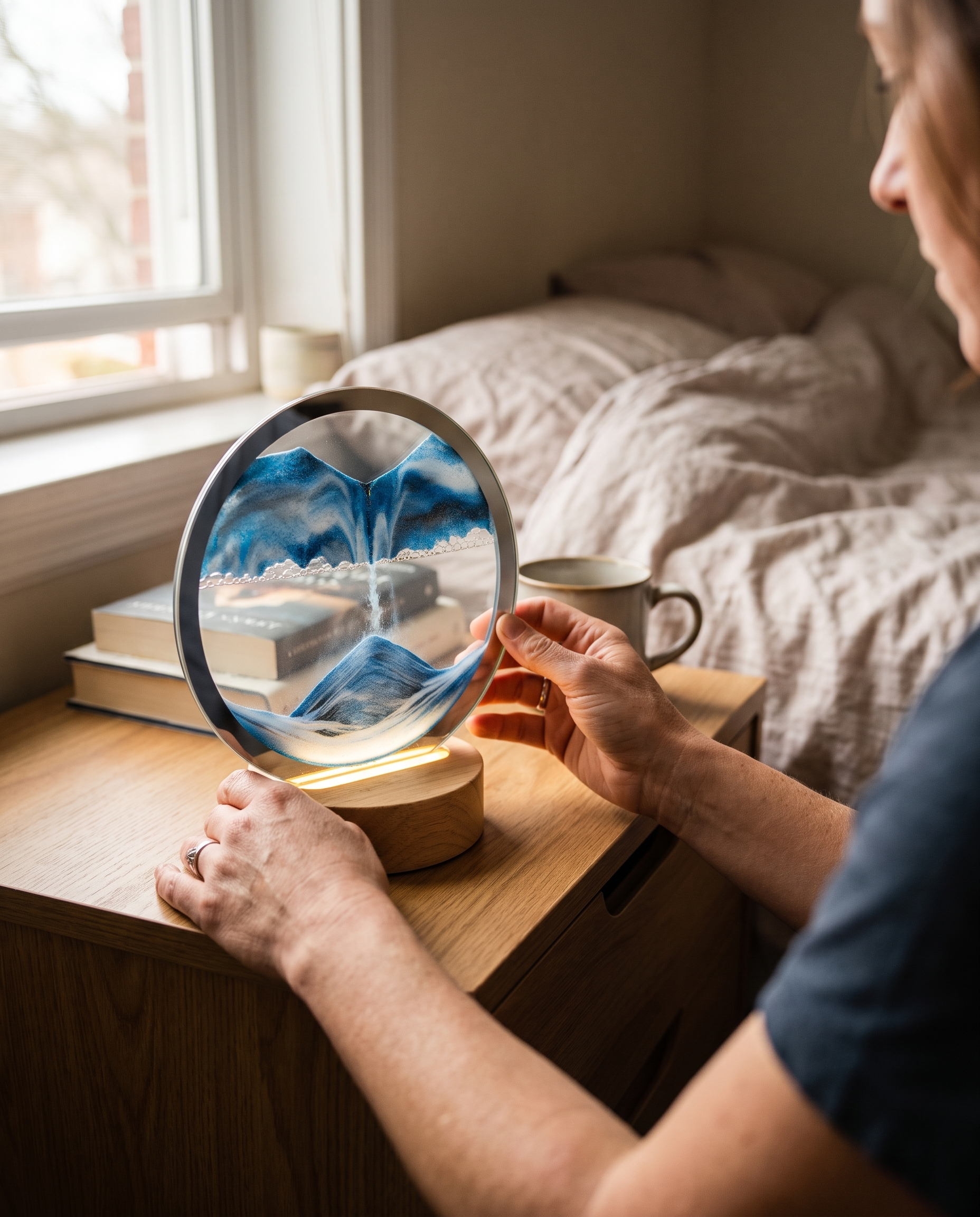 Sandkunstlampe LED Glas Holzoptik-Fuß 25x20 cm Stimmungsbeleuchtung | Sansoti in Verwendung