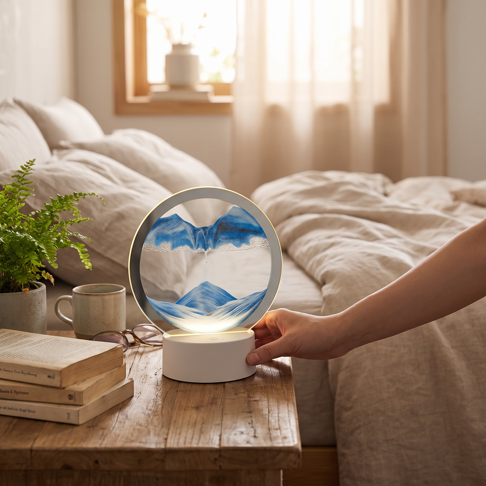 Sandkunstlampe LED Glas Holzoptik-Fuß 25x20 cm Stimmungsbeleuchtung | Sansoti lifestyle
