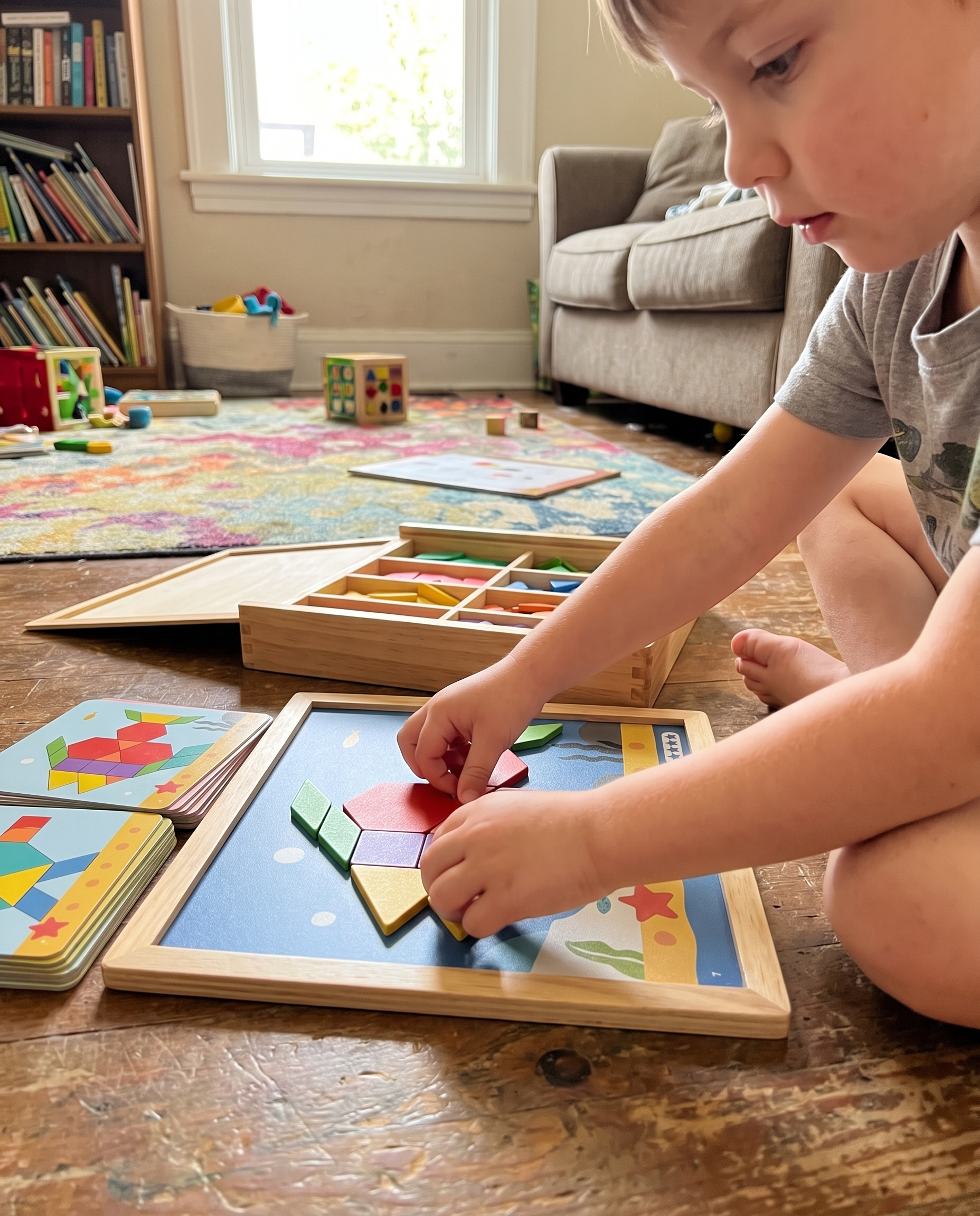 Magnetic Wooden Building Blocks with Example Cards, 180/200-Piece Educational Toy for Children Aged 3+ | Sansoti in use