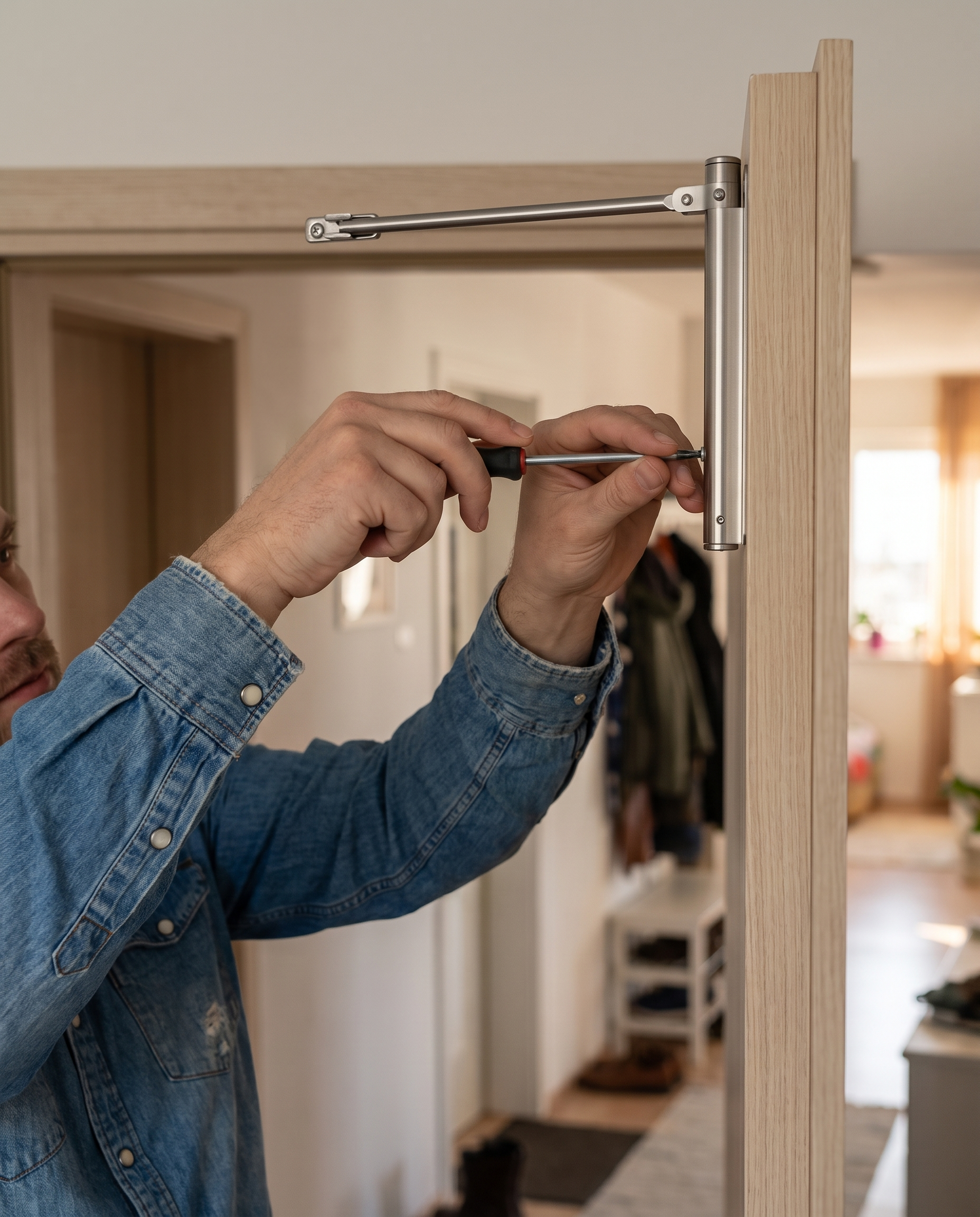 Automatic Stainless Steel Door Closer 4 Speed Settings | Sansoti in use