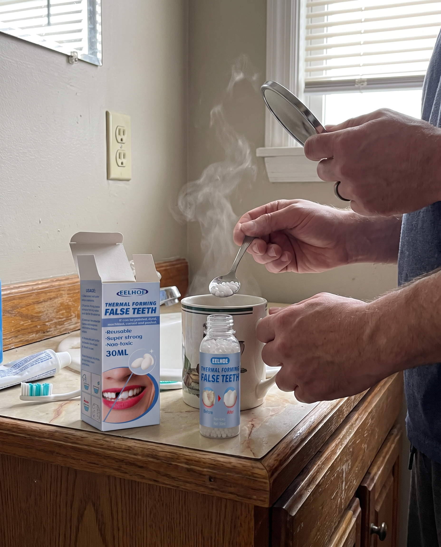 Temporary Tooth Repair Kit Moldable Resin Filler in use
