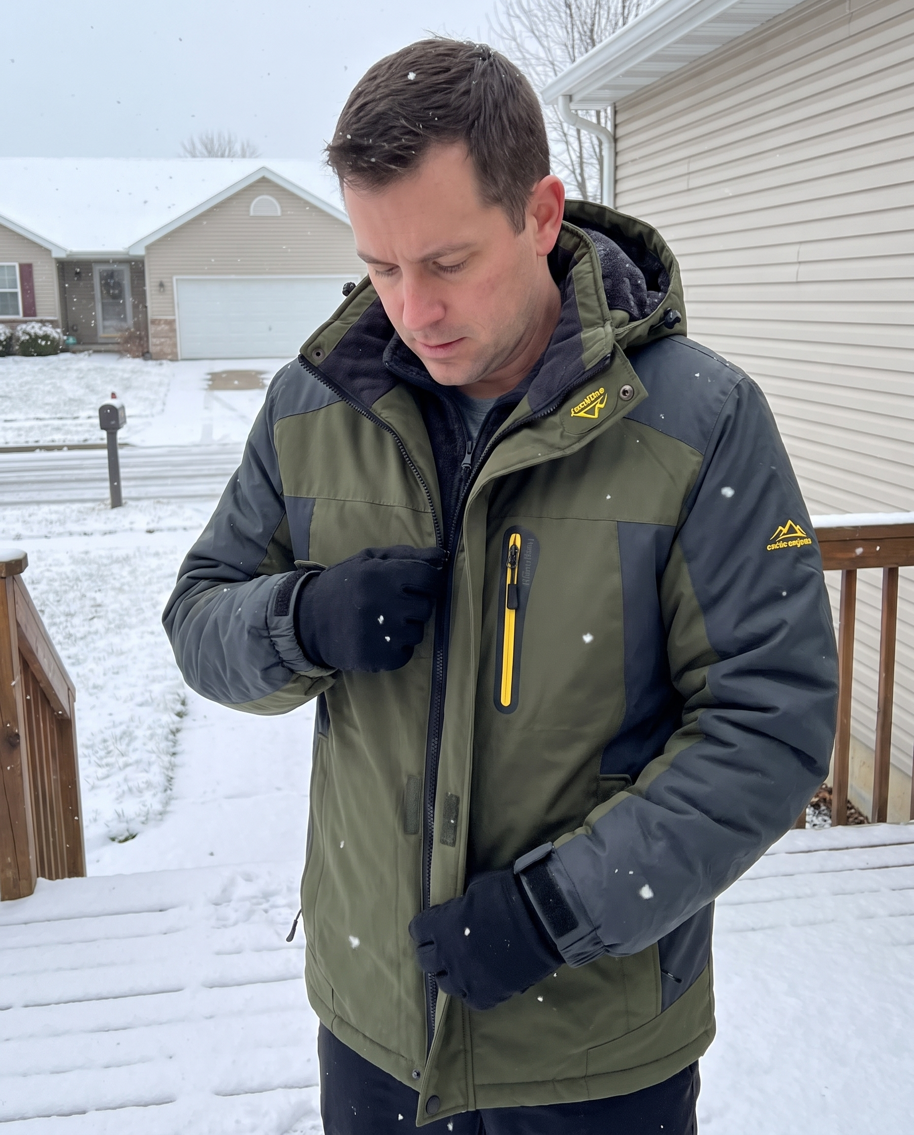 Men's Insulated Parka with Removable Hood in use