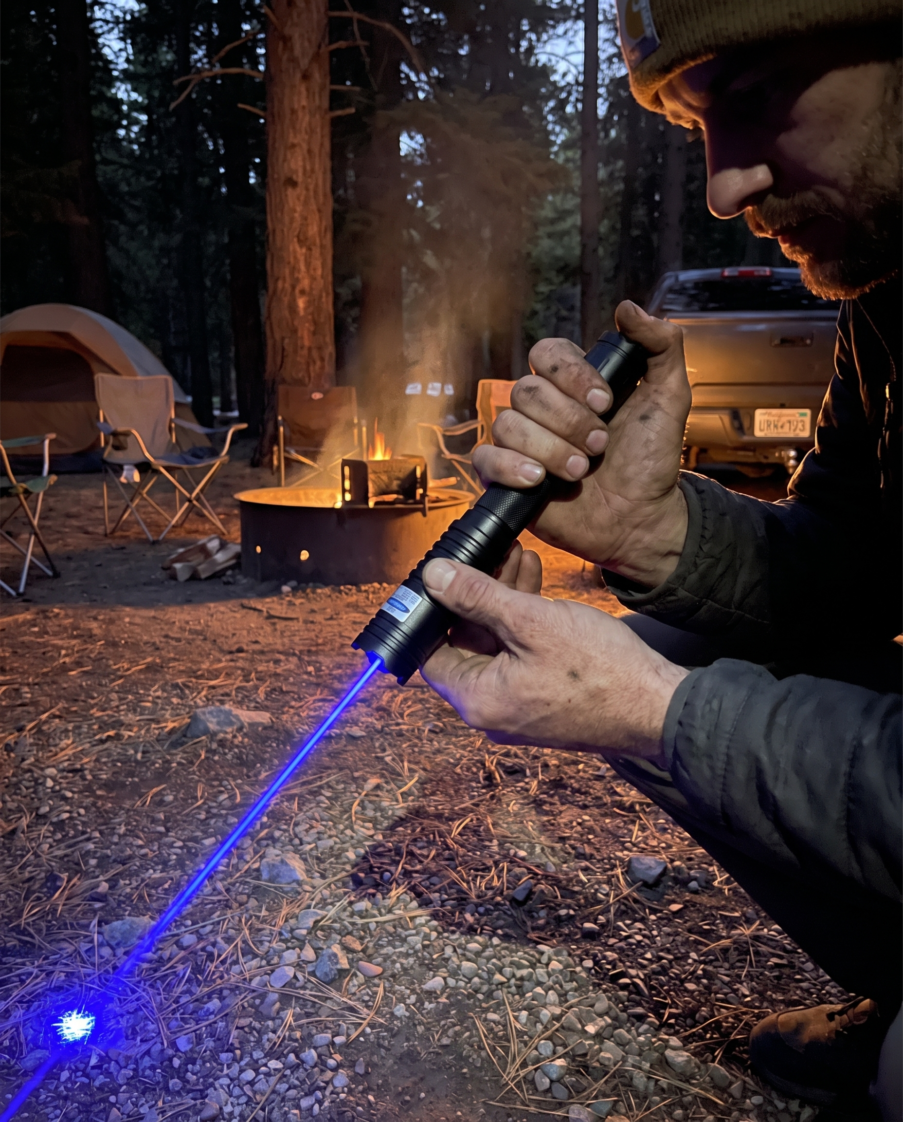 High-Power Blue Laser Pointer 450nm Adjustable Focus Aluminum Flashlight in use