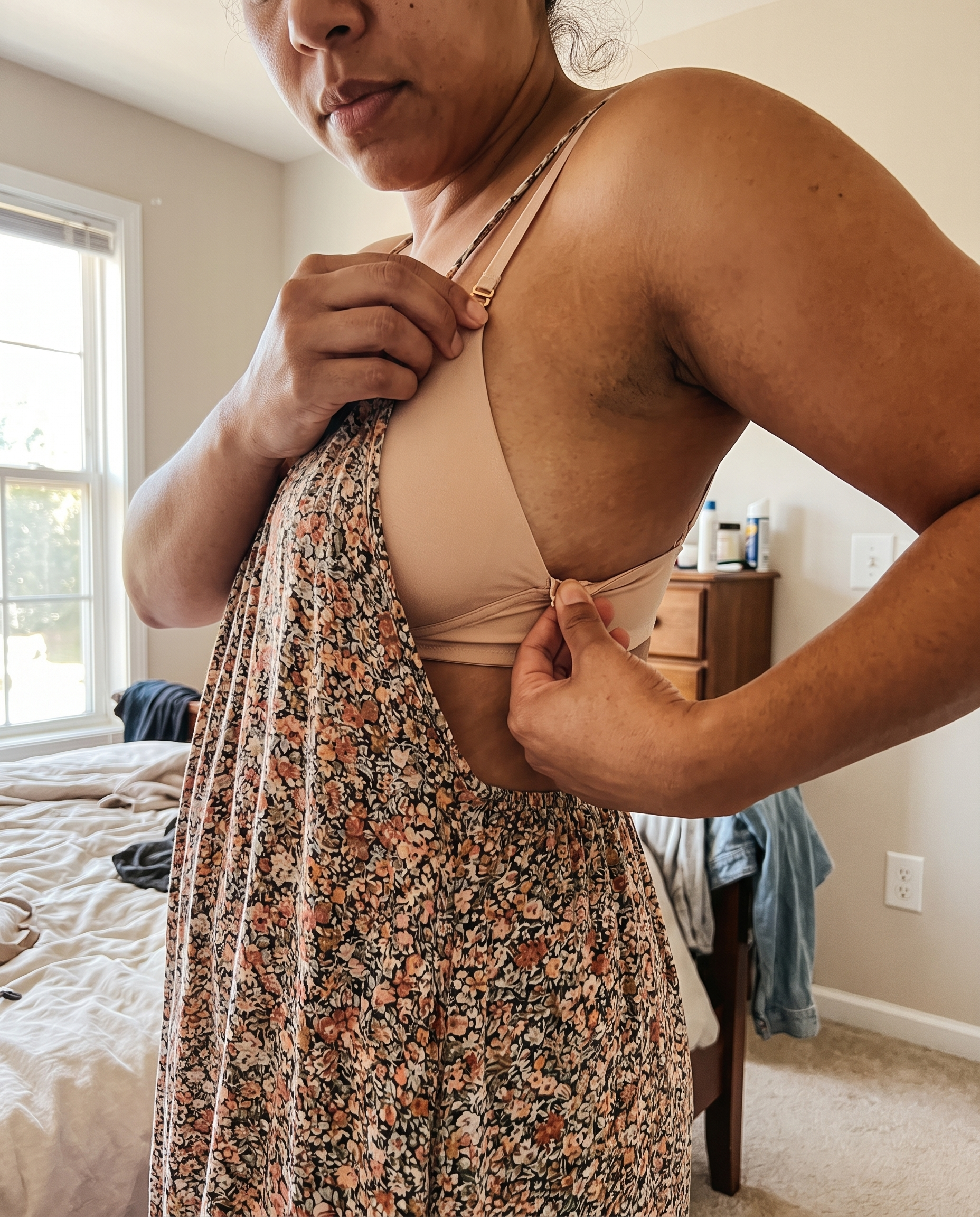 Women's Strapless Convertible Bra with Removable Padding in use