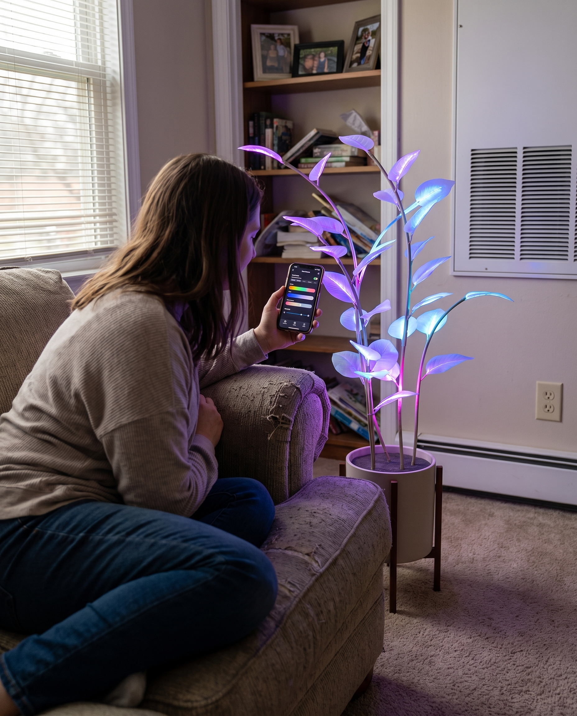 Smart App-Controlled LED Faux Plant Light 39 in Tall in use