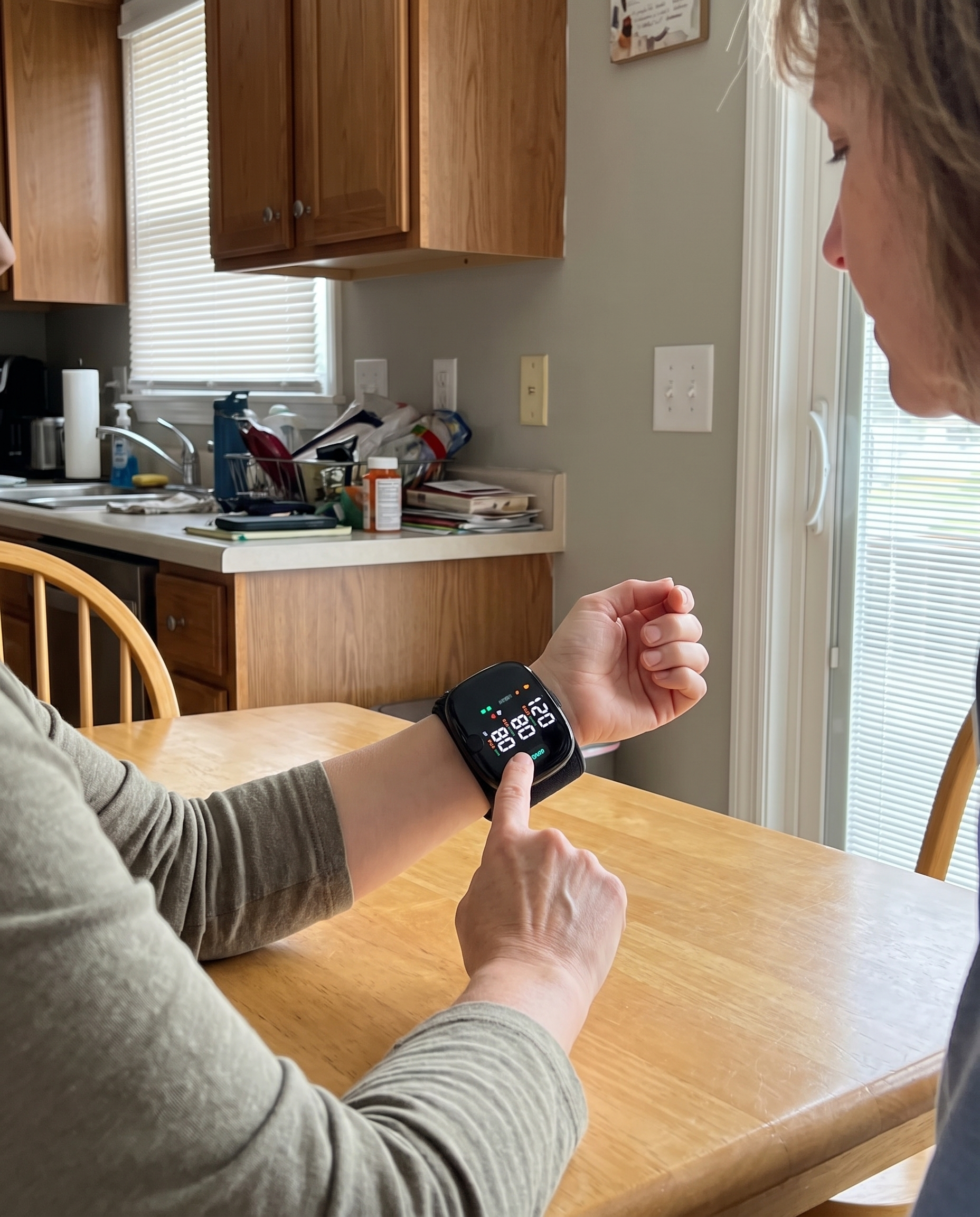 Rechargeable Wrist Blood Pressure Monitor in use