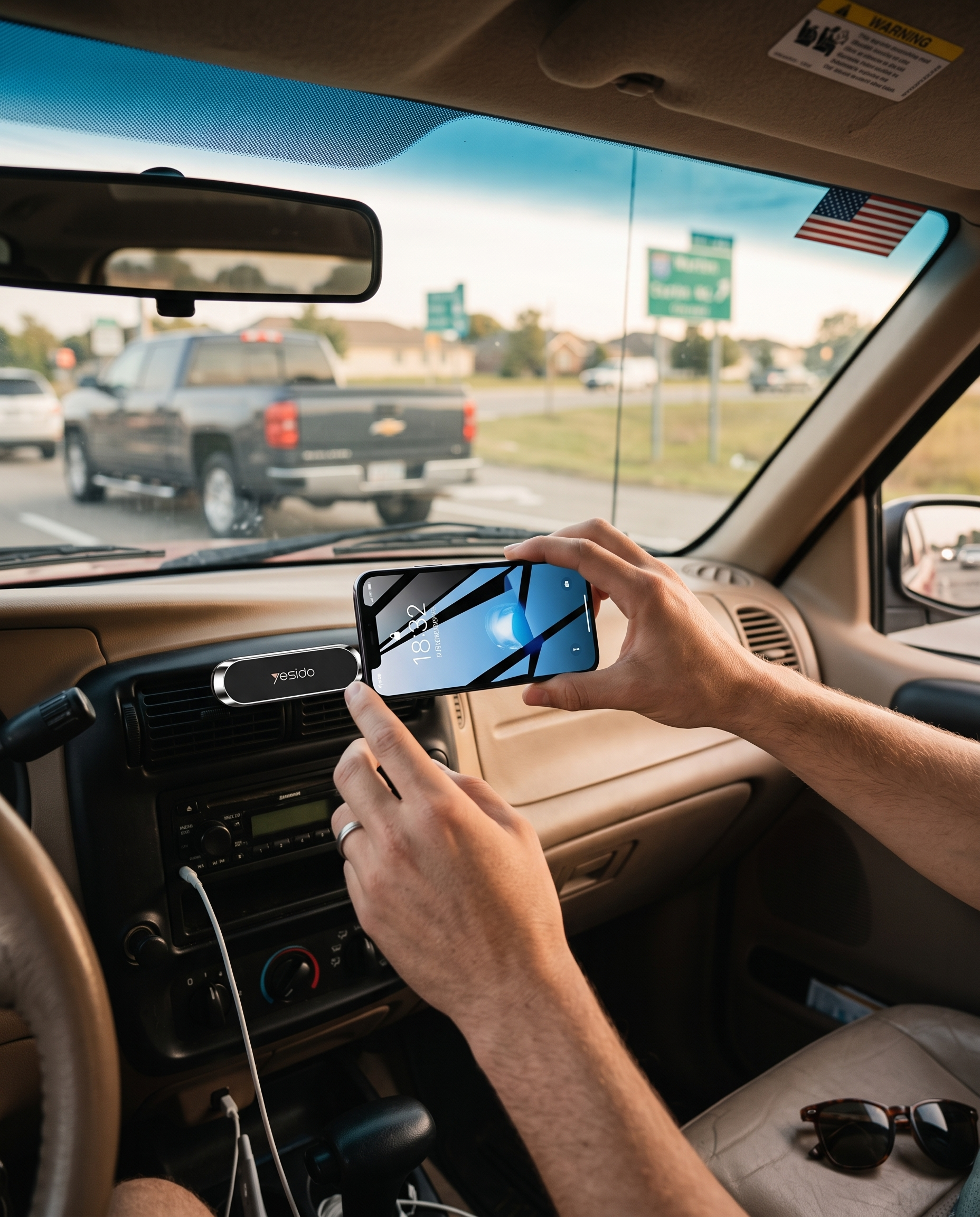 Magnetic Car Phone Mount Holder in use