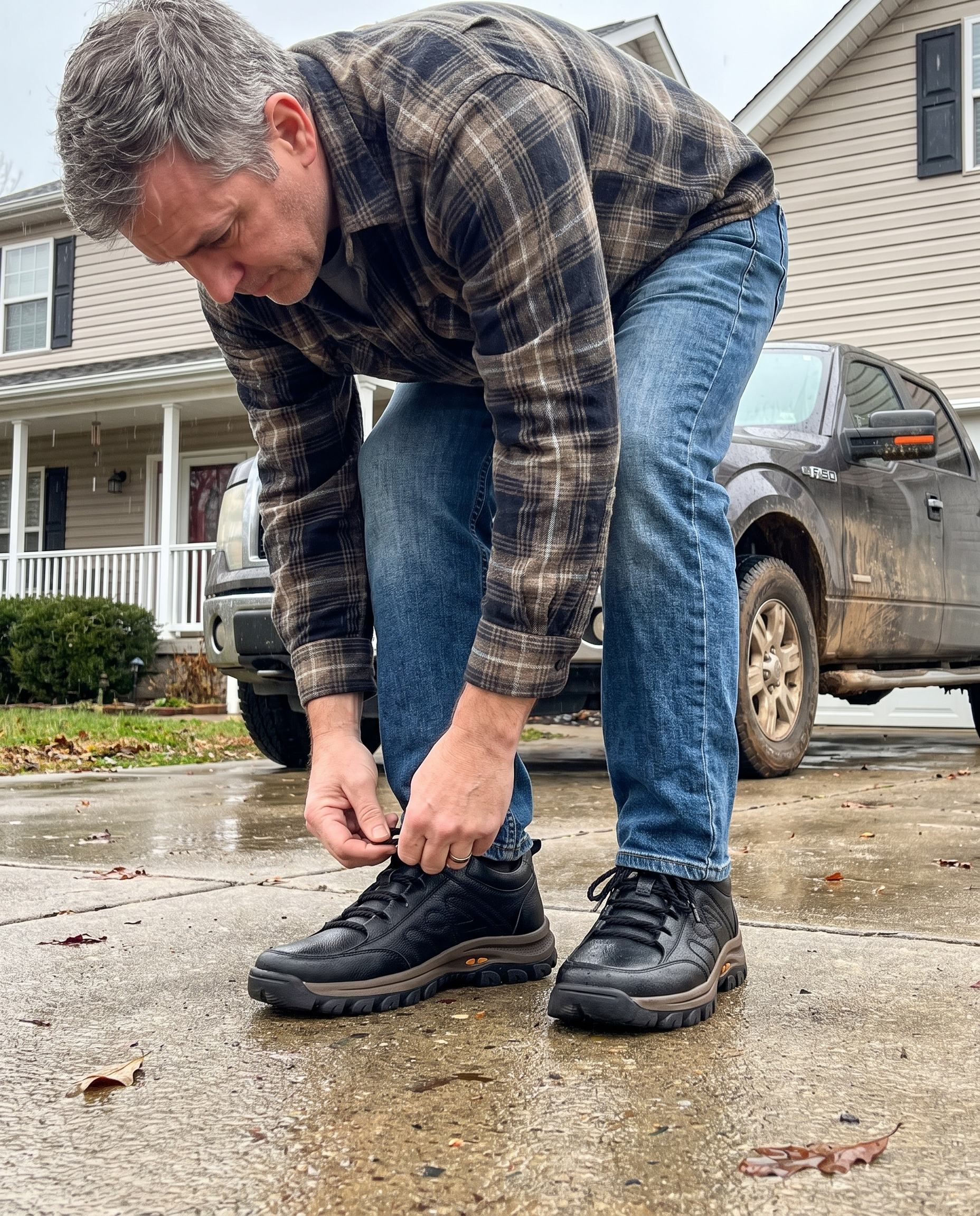 Men's Waterproof Leather Shoes Orthopedic Support in use