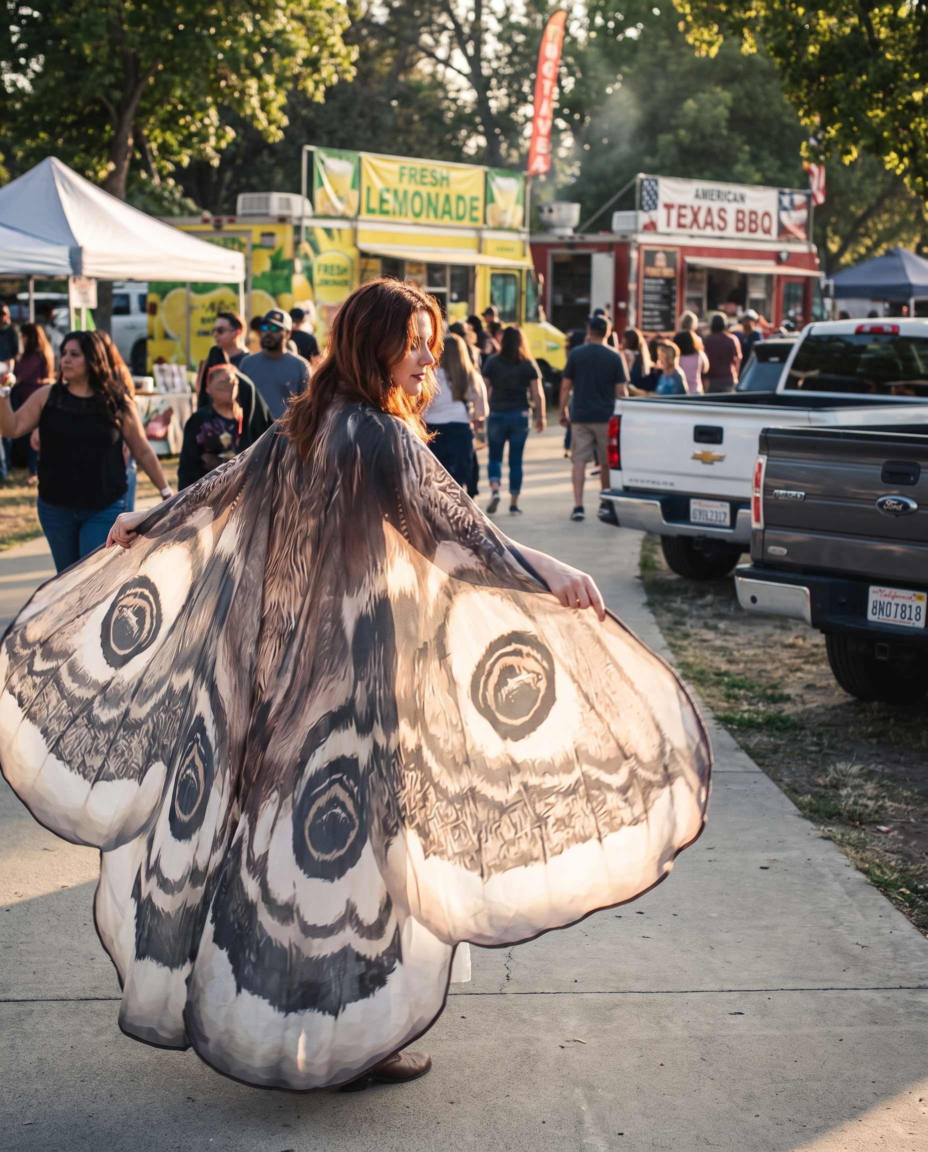 Moth Wing Cape Gray Nature-Inspired Costume Shawl in use