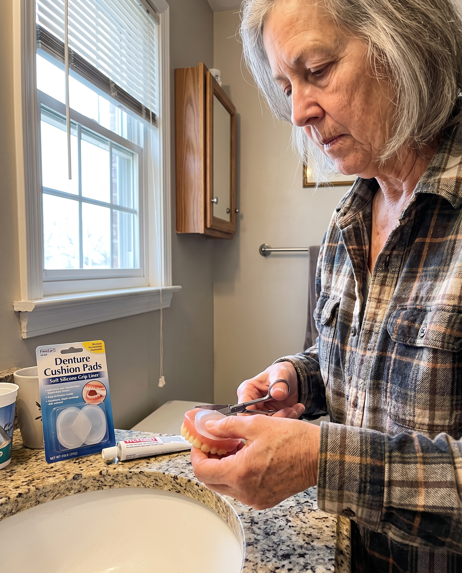 Denture Cushion Pads Soft Silicone Grip Liner in use