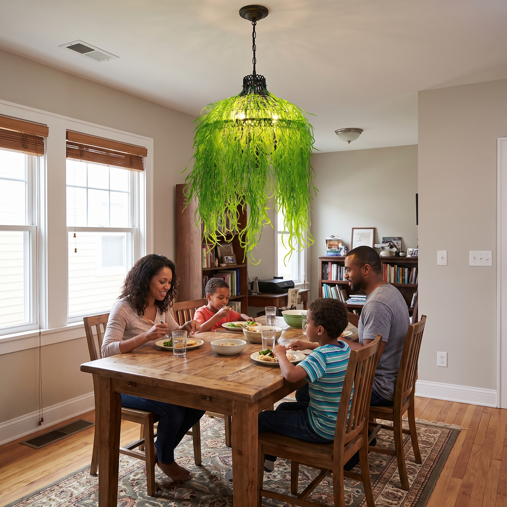3-Light Hanging Fixture with Faux Foliage Iron Frame Pendant lifestyle