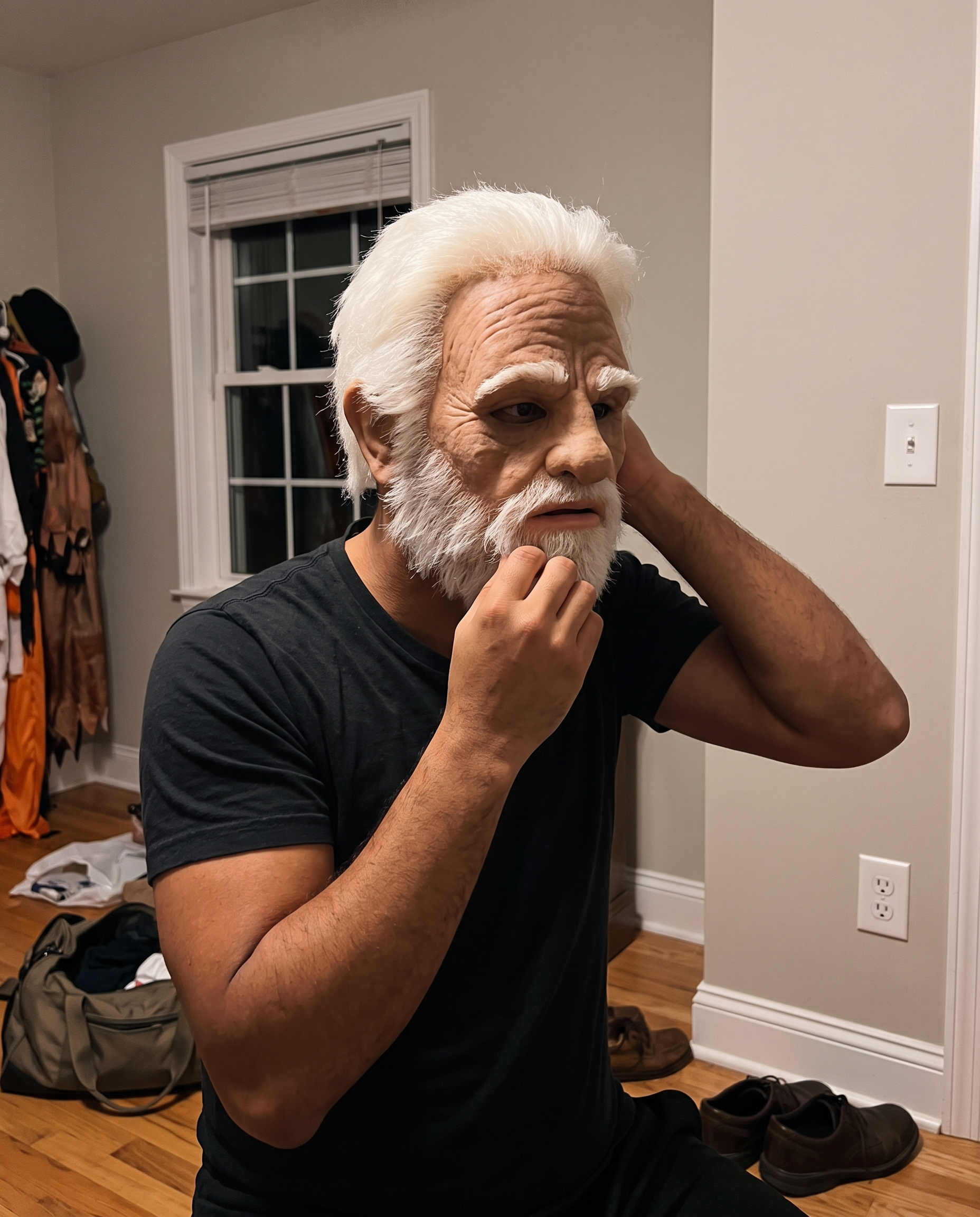Full Face Character Mask for Adults Natural Latex in use