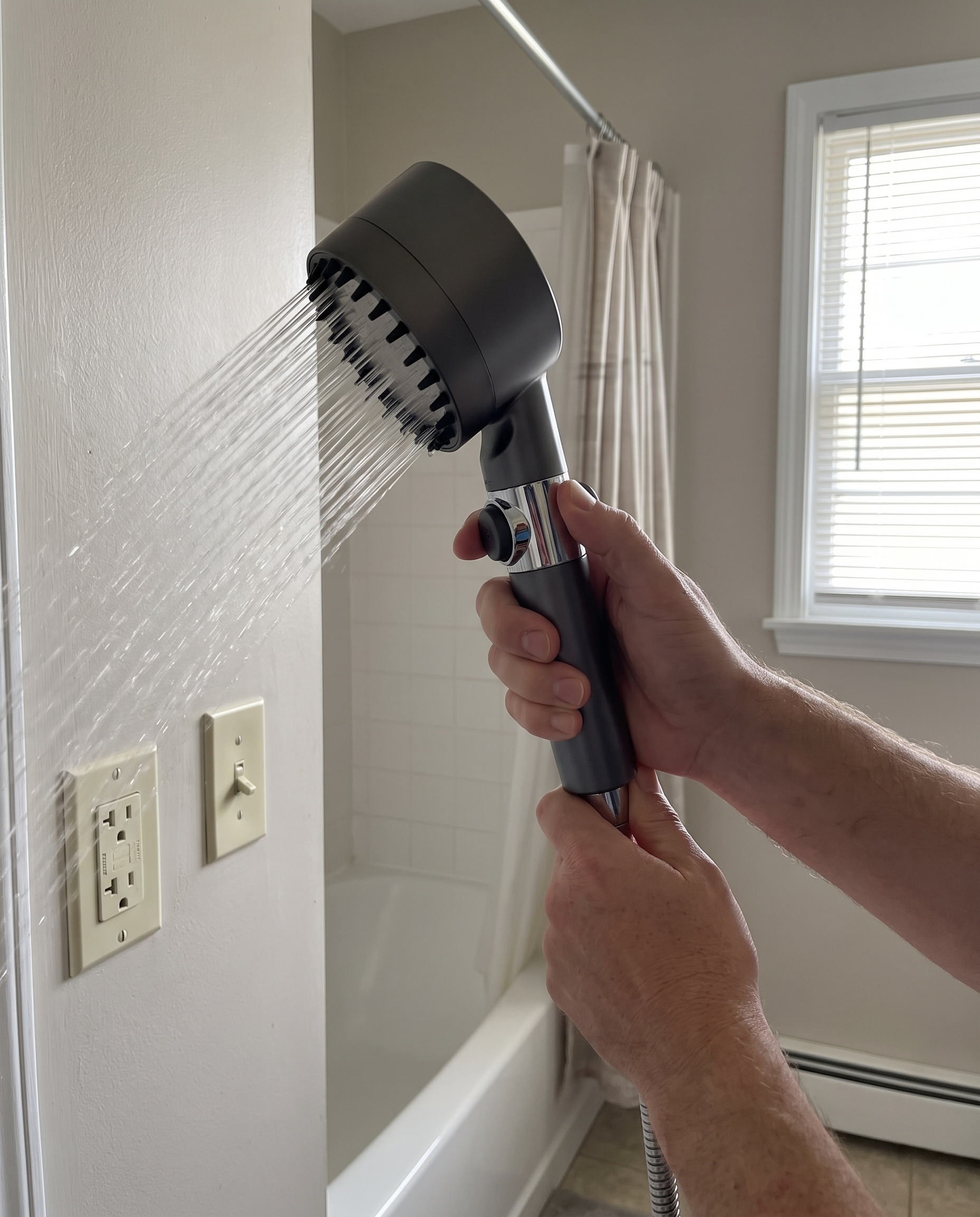 High-Pressure Showerhead with 9-Layer Filter in use