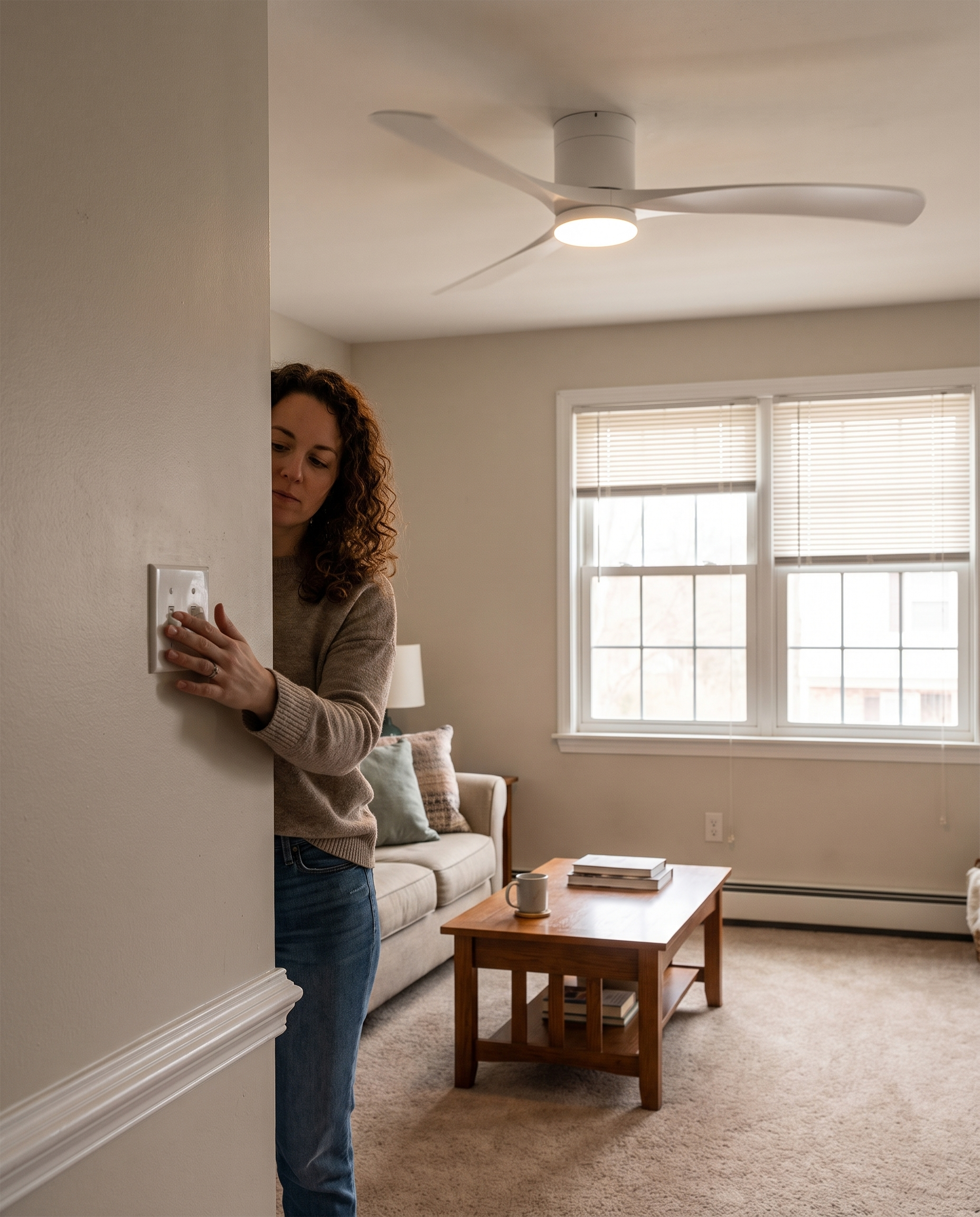 Whisper-Quiet Ceiling Fan with Integrated LED Light in use