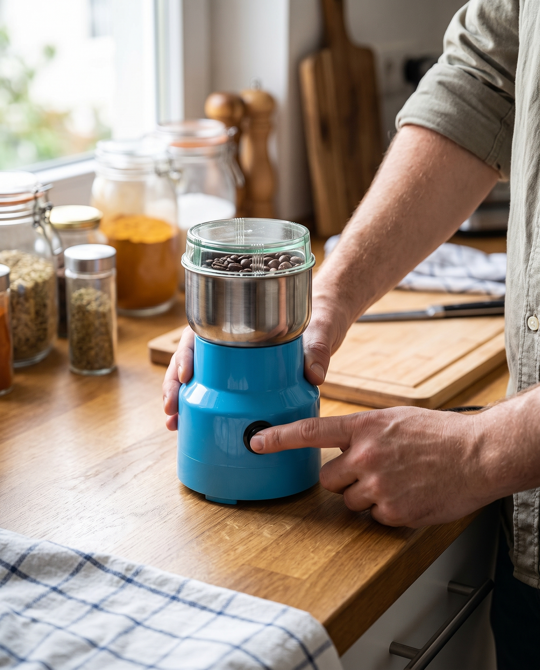 Moulin à herbes électrique 300 W en utilisation