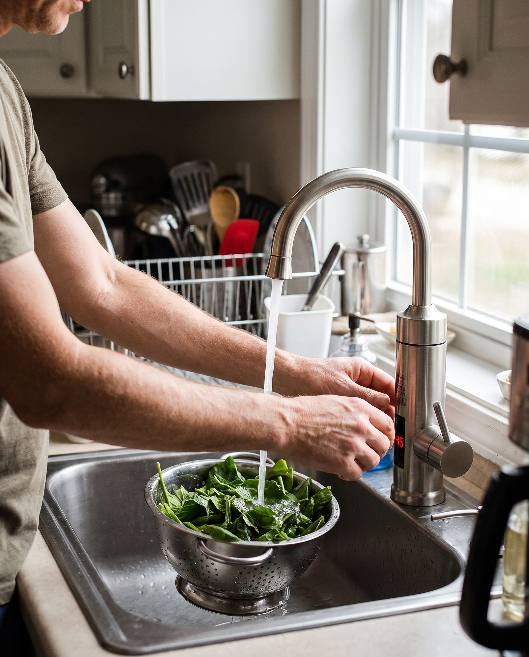 Keukenkraan Touchless Sensor Hygiënisch RVS Geborsteld Nikkel Modern Waterbesparend Keuken in gebruik
